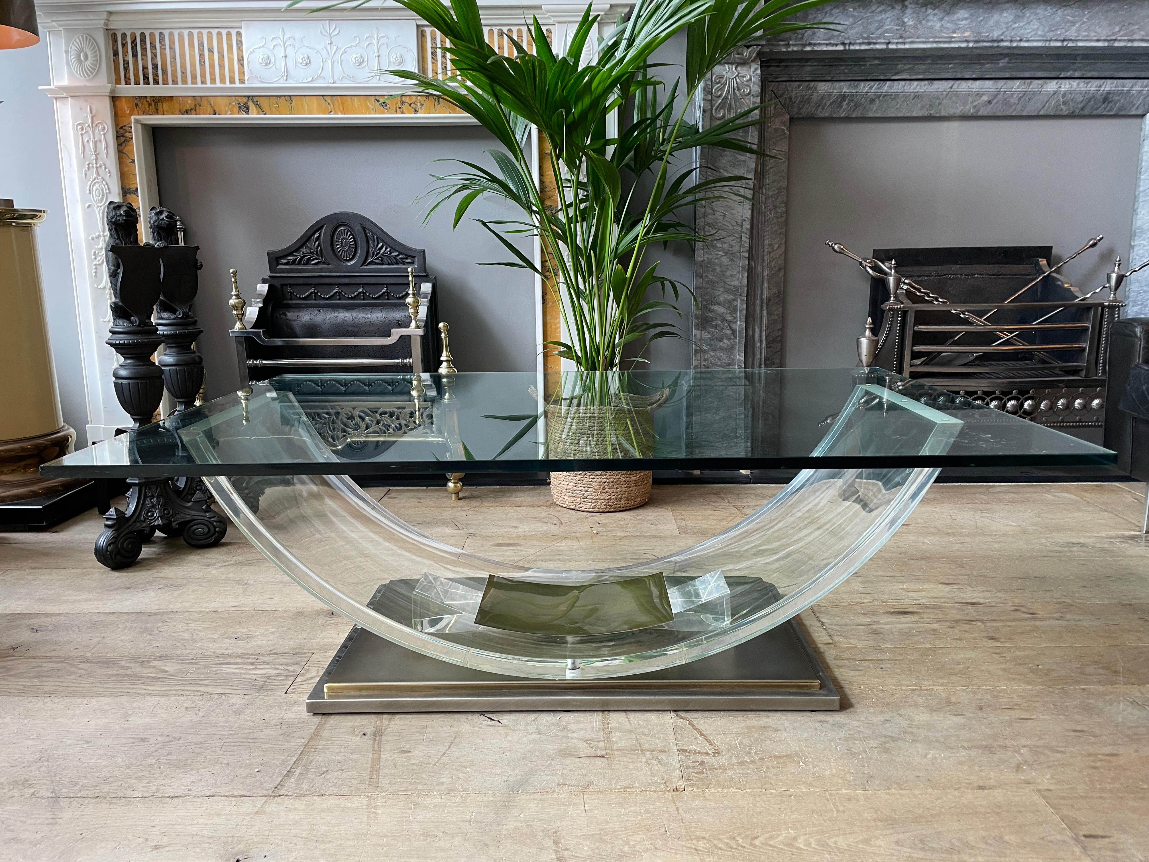 Modern Brass, Chrome and Lucite Coffee Table by Belgo Chrome  For Sale