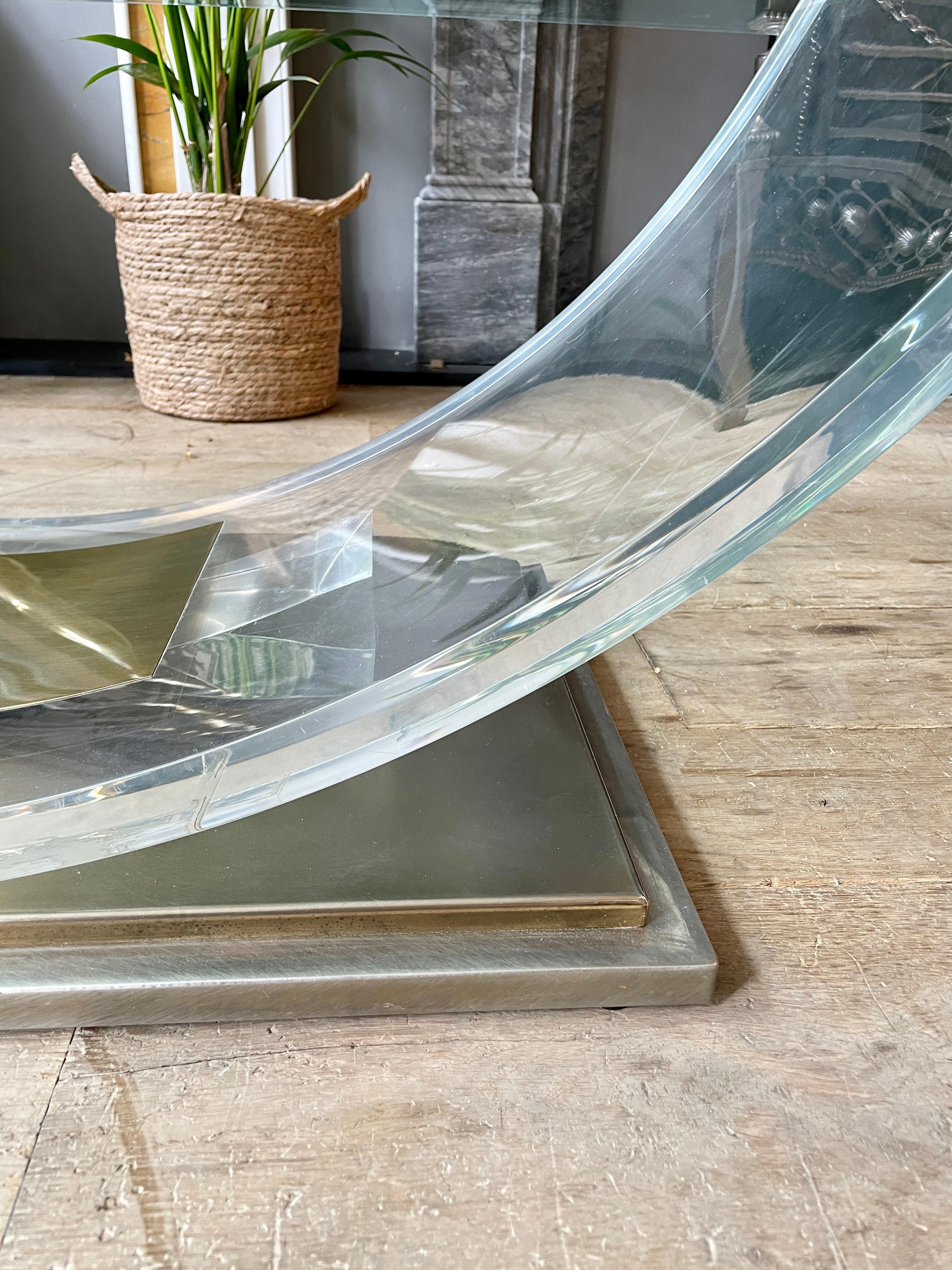 Brass, Chrome and Lucite Coffee Table by Belgo Chrome  In Good Condition For Sale In London, GB