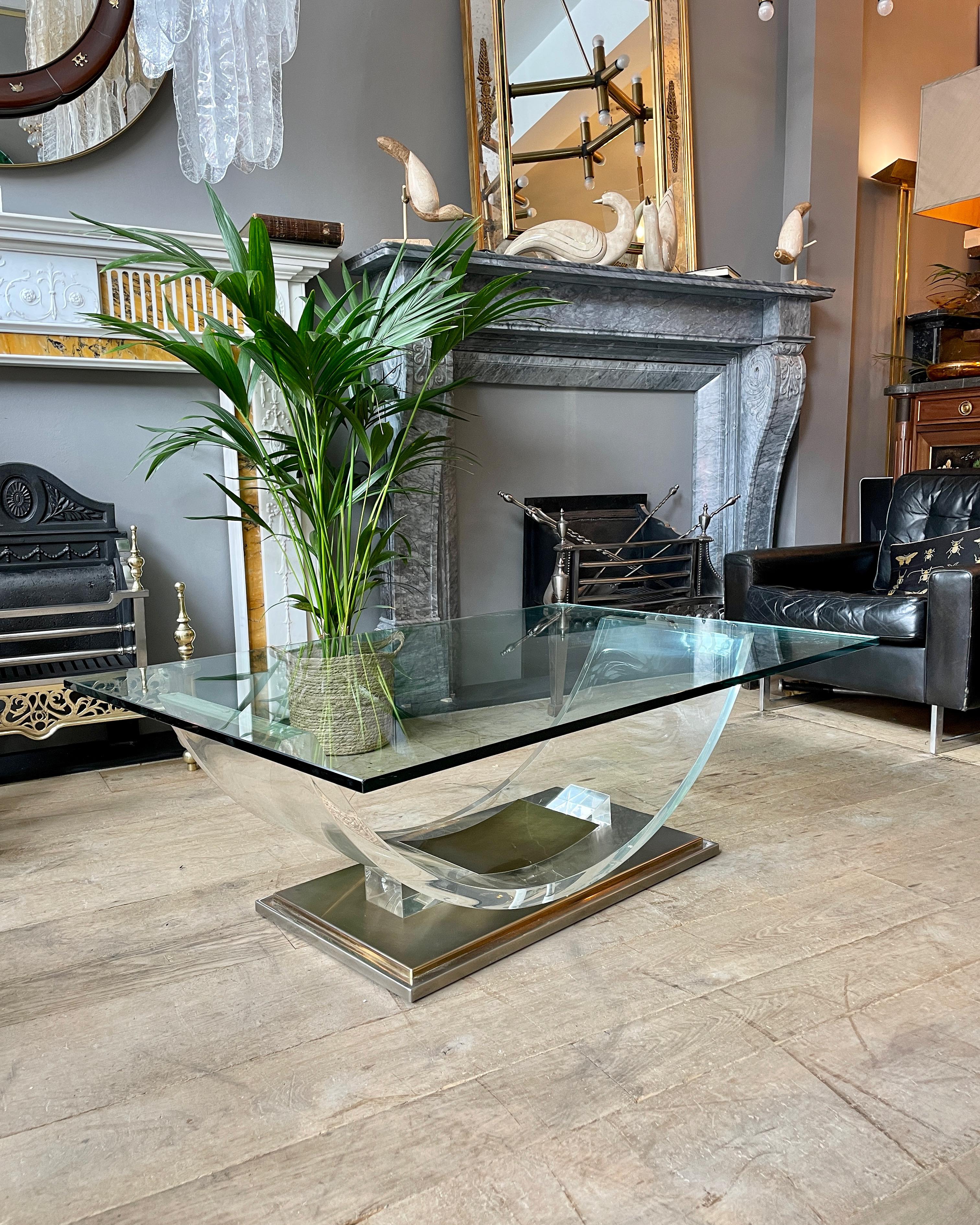 20th Century Brass, Chrome and Lucite Coffee Table by Belgo Chrome  For Sale