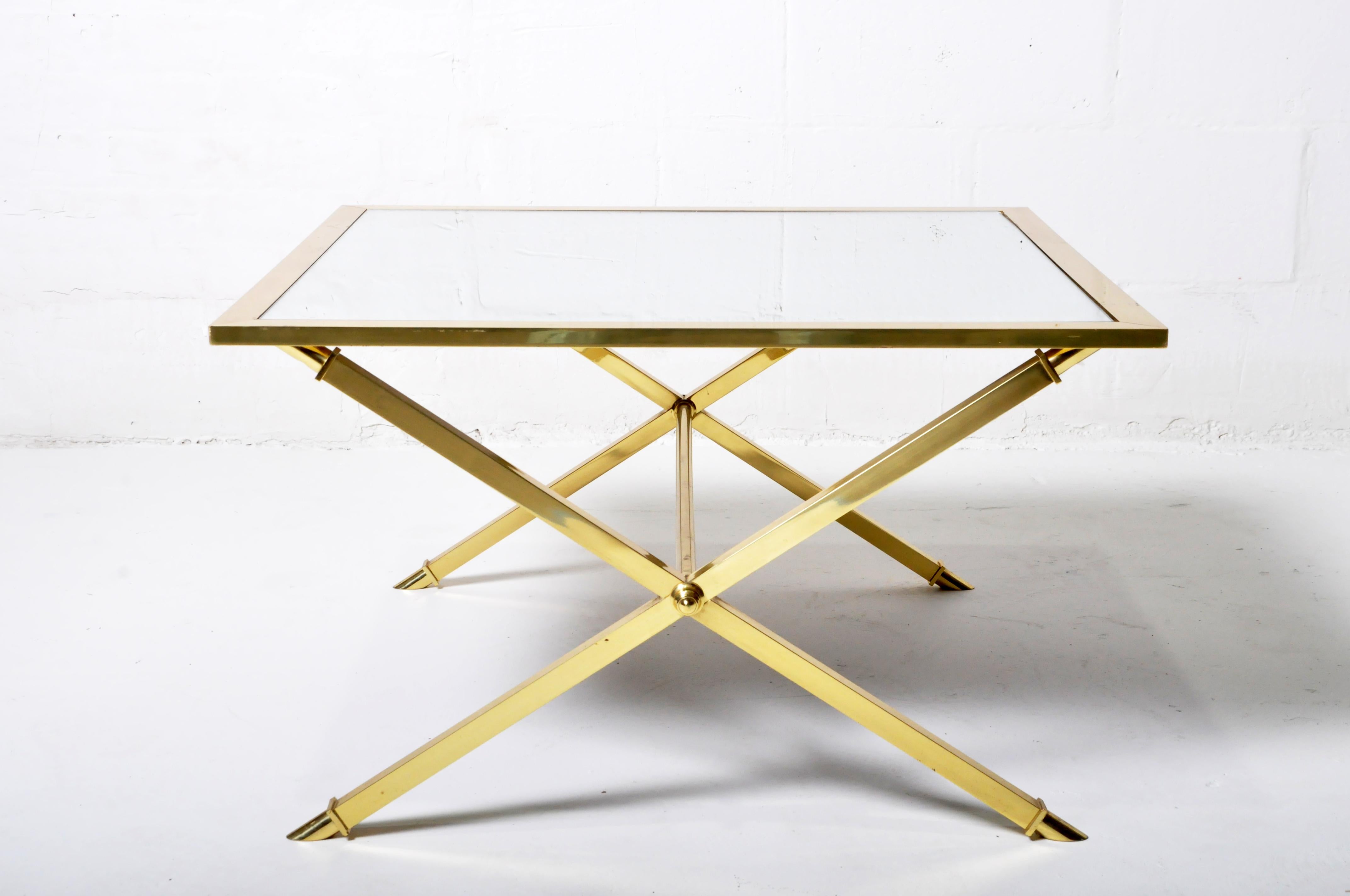 Italian Brass Coffee Table with Mirror Top For Sale