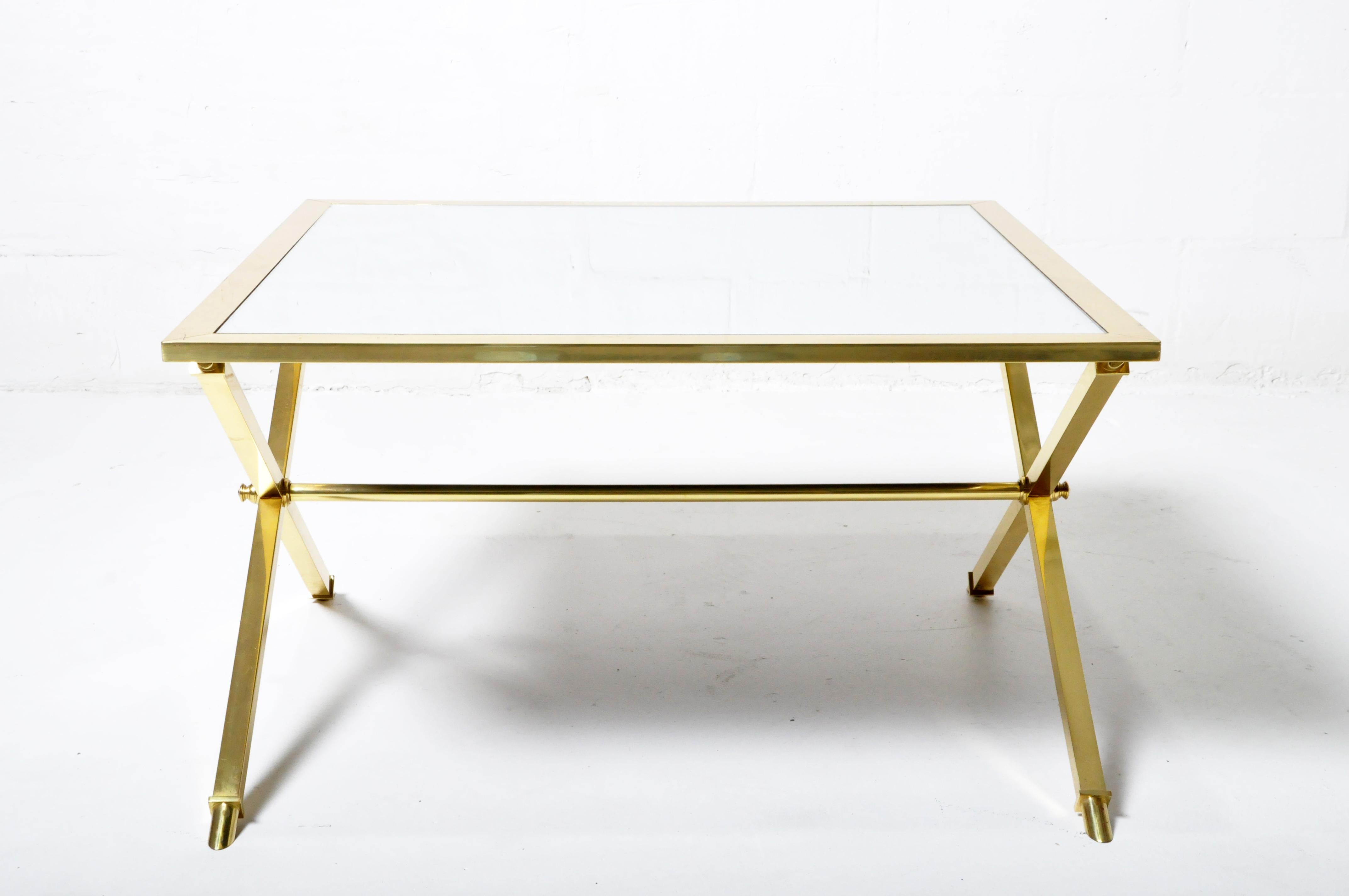 Brass Coffee Table with Mirror Top In Good Condition For Sale In Chicago, IL