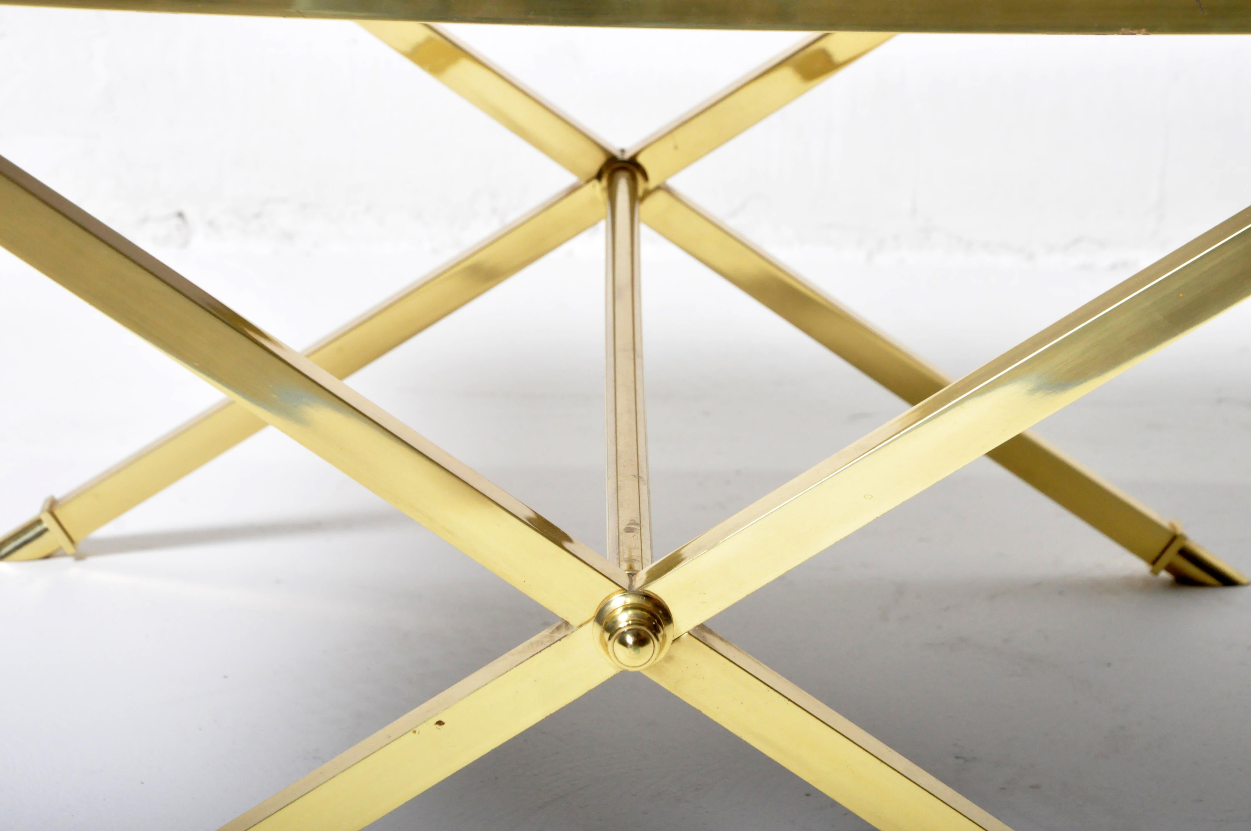 Contemporary Brass Coffee Table with Mirror Top For Sale