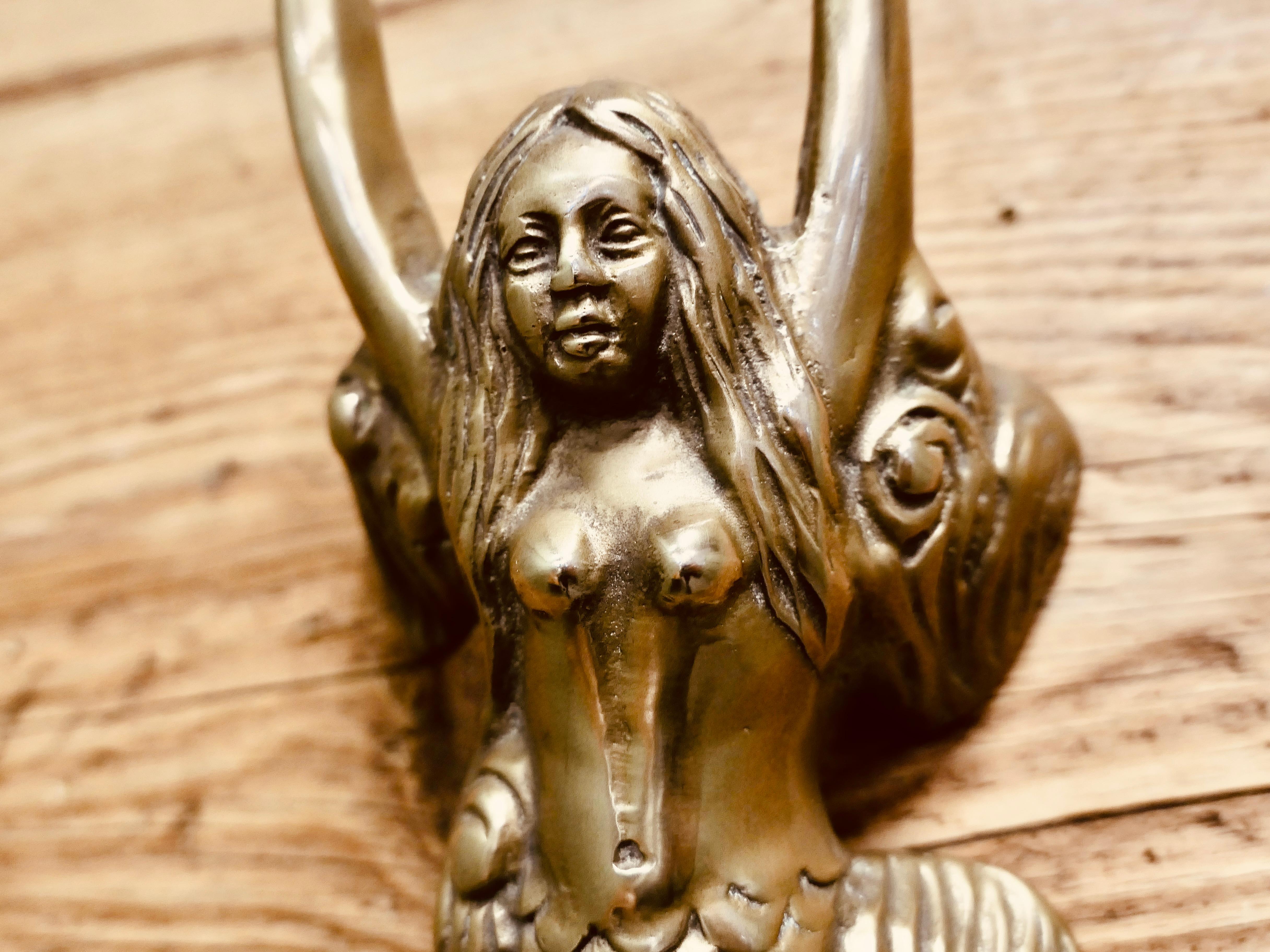 Arts and Crafts A Brass Door Knocker in the Shape of a Mermaid For Sale