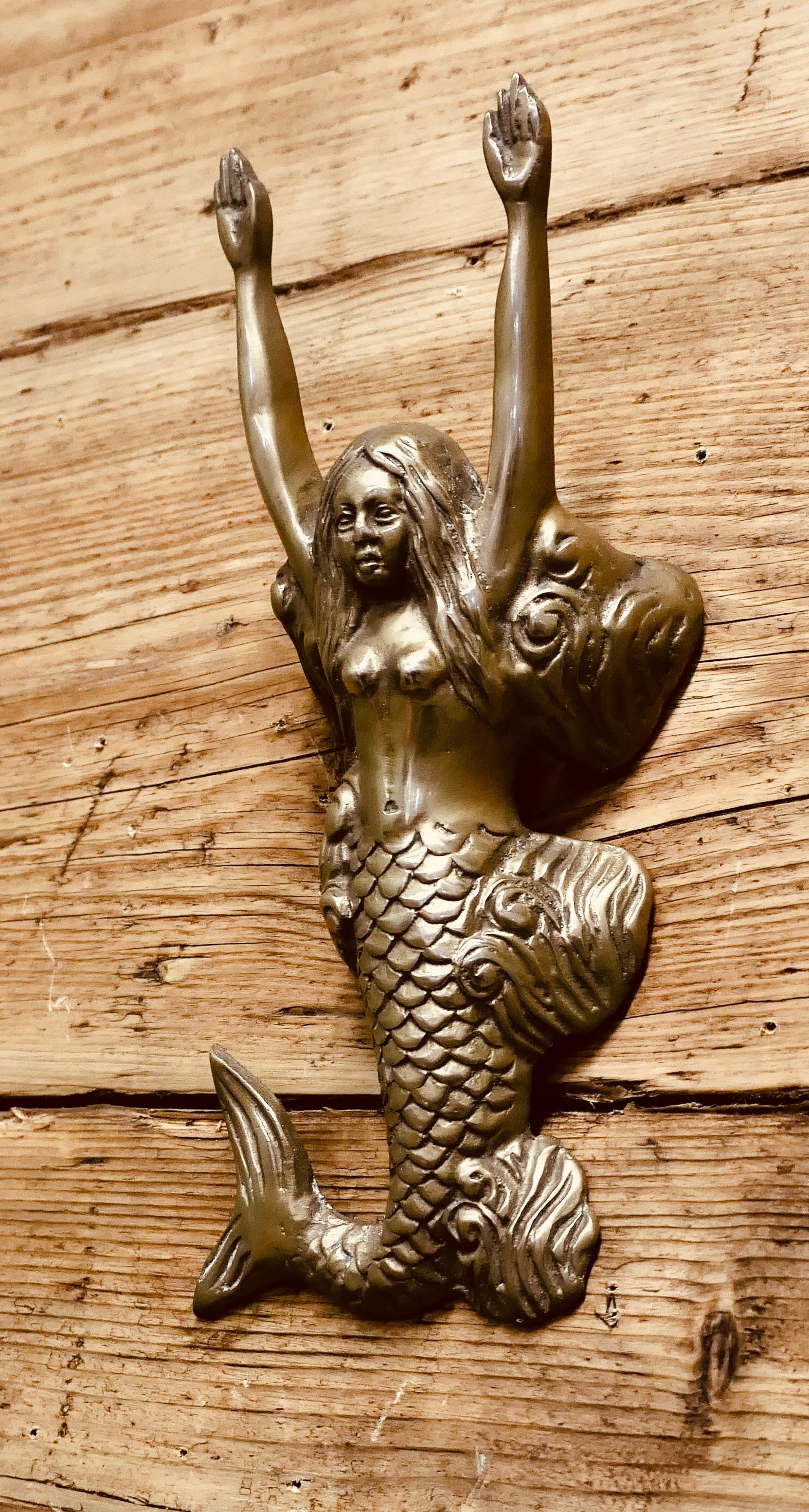 Mid-20th Century A Brass Door Knocker in the Shape of a Mermaid For Sale