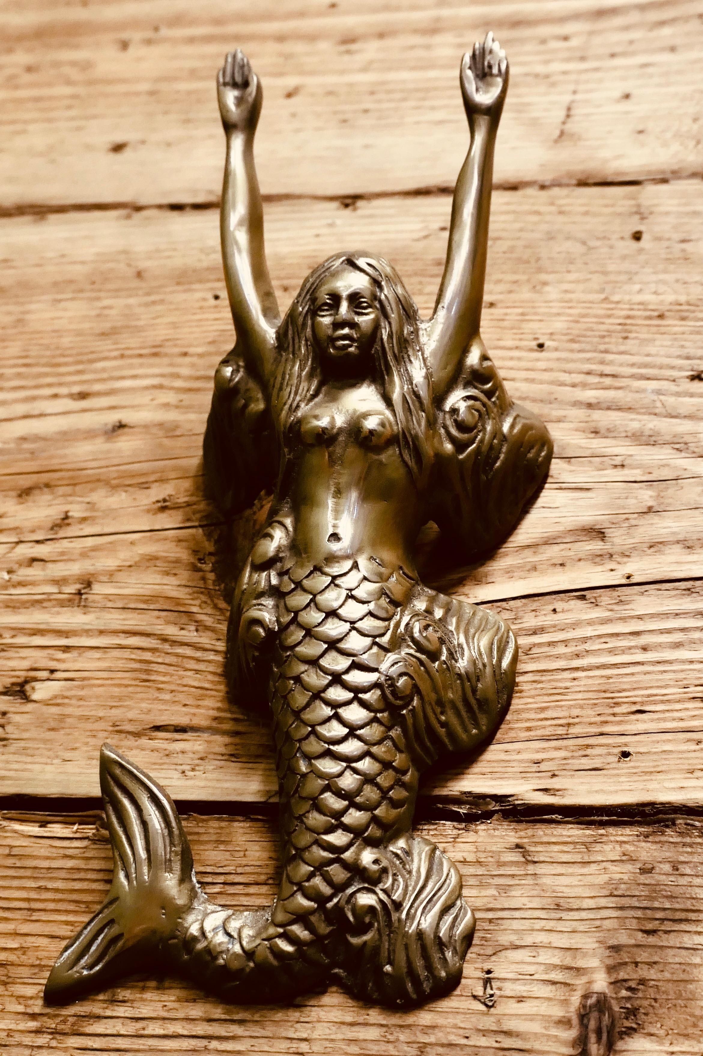 A Brass Door Knocker in the Shape of a Mermaid For Sale 1