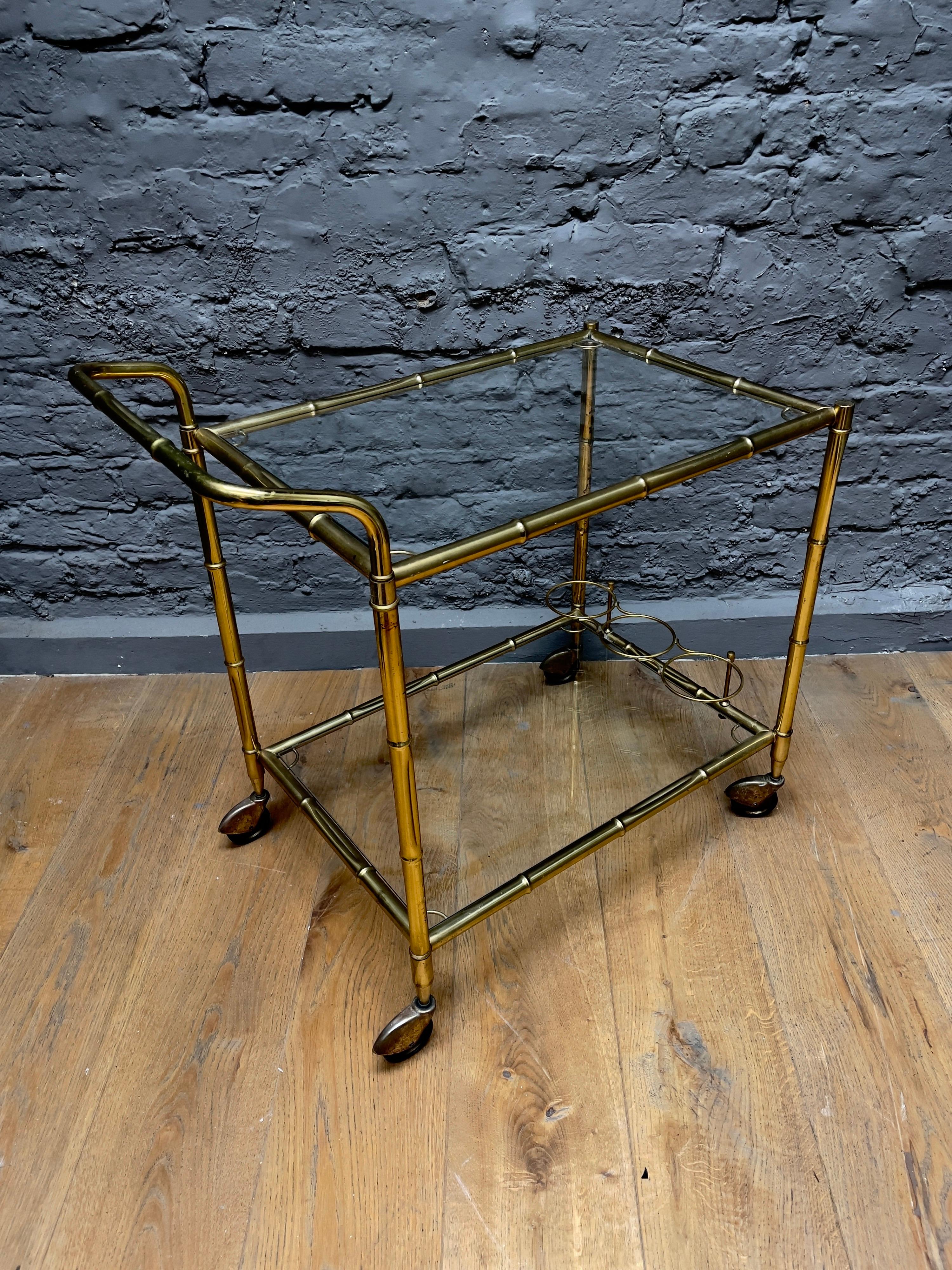 Brass Faux Bamboo Bar Cart For Sale 4