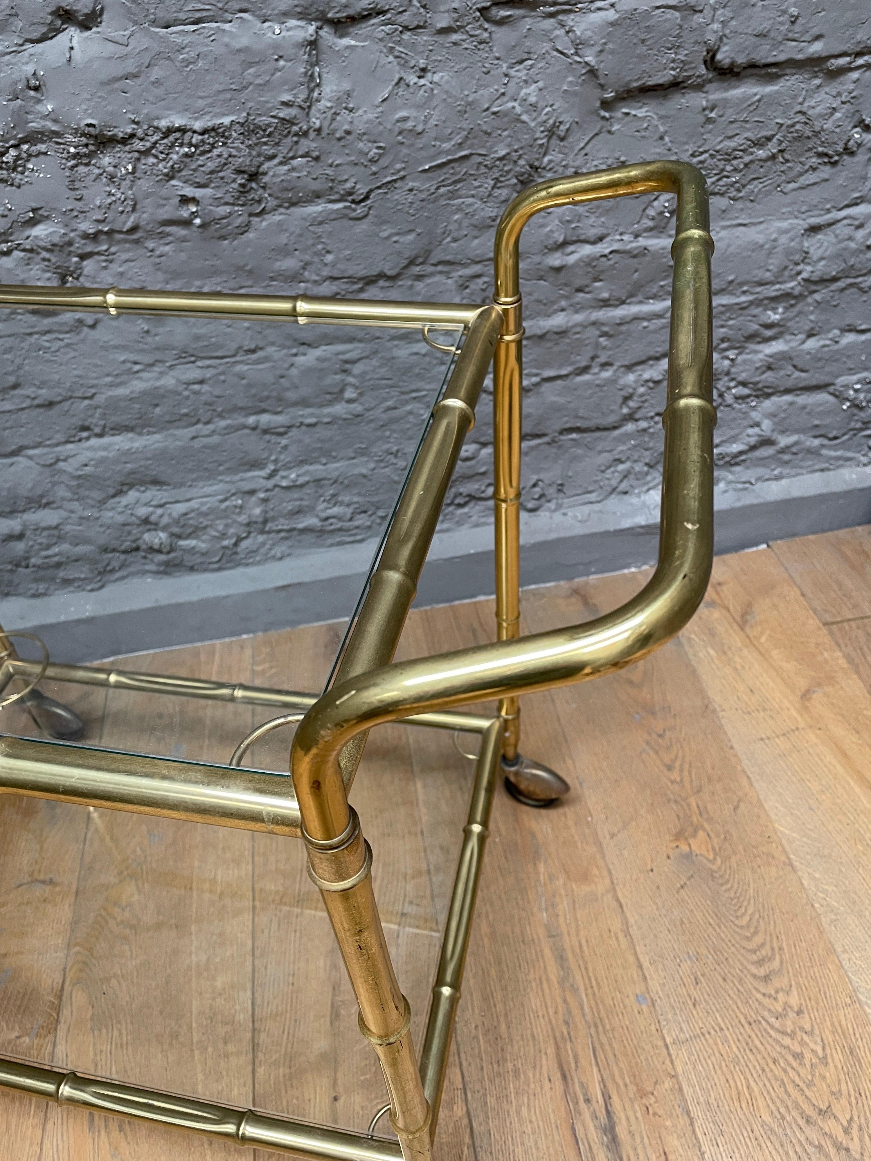 20th Century Brass Faux Bamboo Bar Cart For Sale