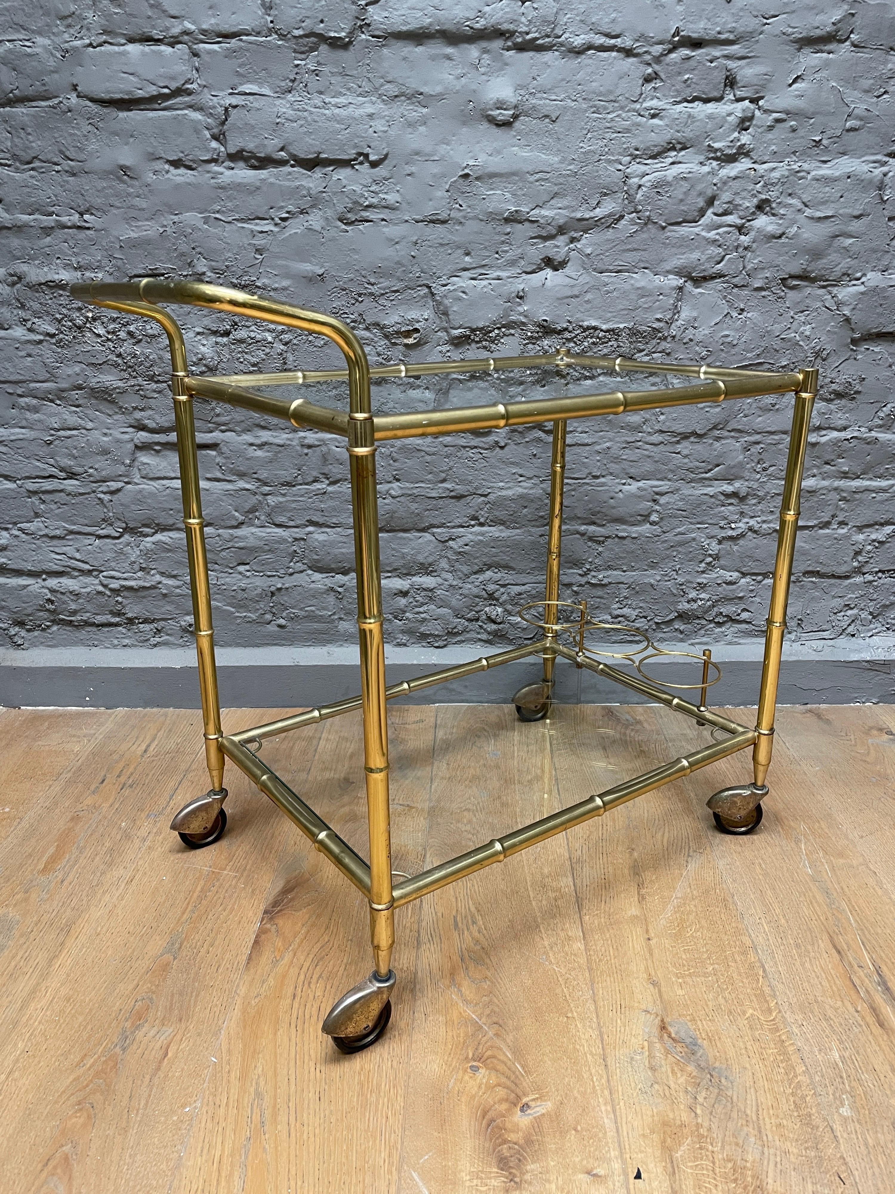 Brass Faux Bamboo Bar Cart For Sale 2