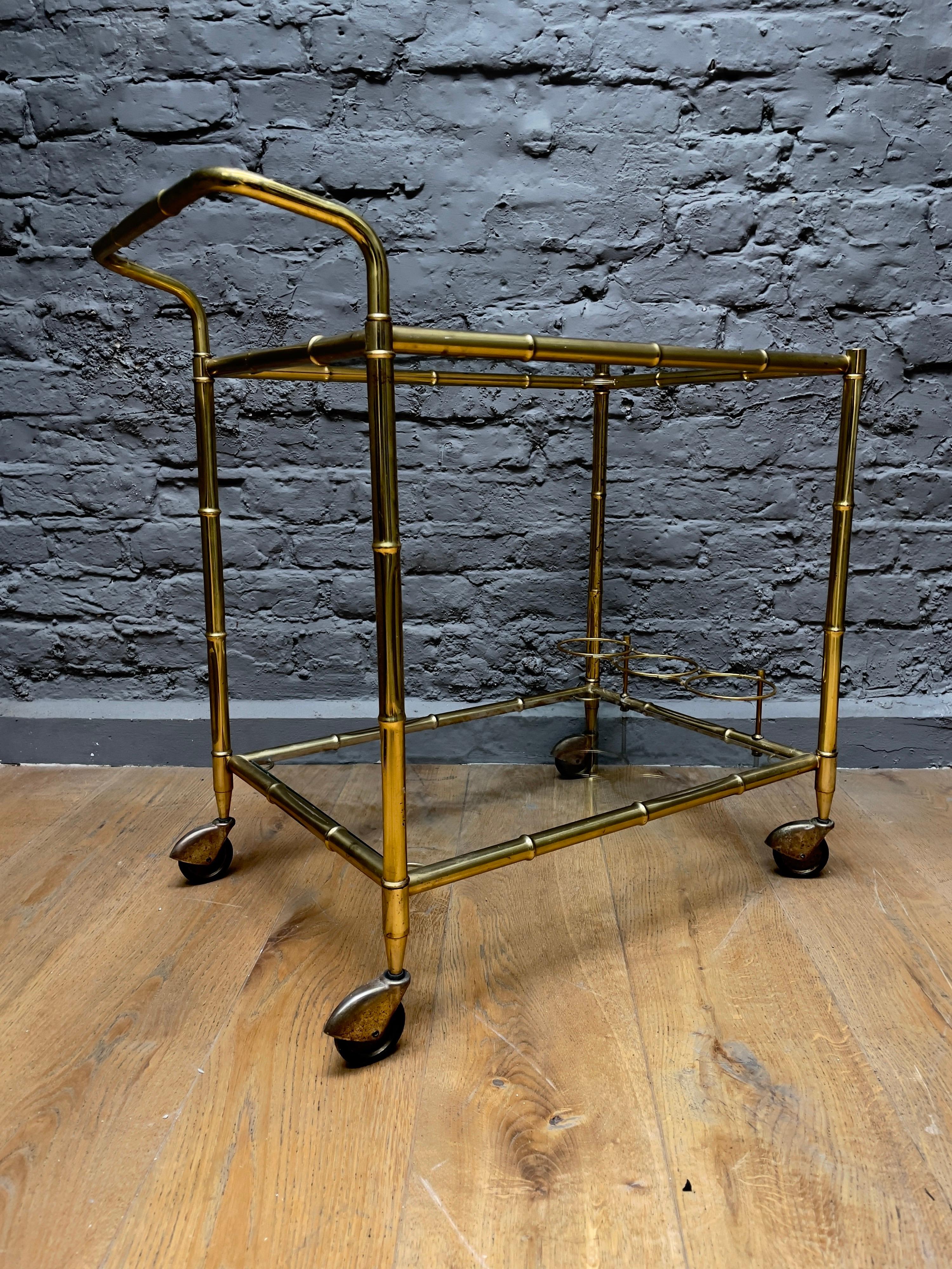 Brass Faux Bamboo Bar Cart For Sale 3