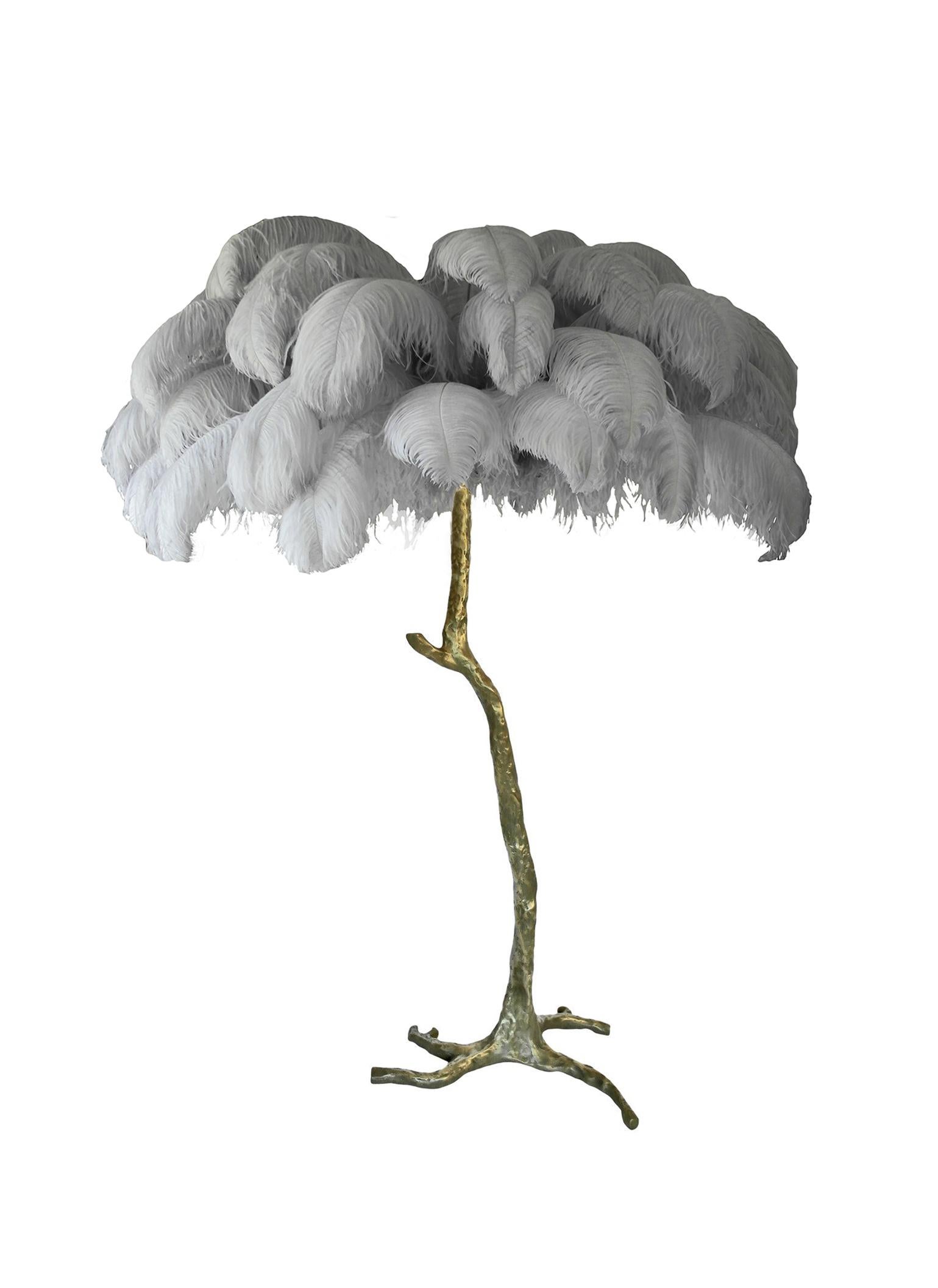 Hollywood Regency Brass Feather Floor Lamp, Cloud For Sale