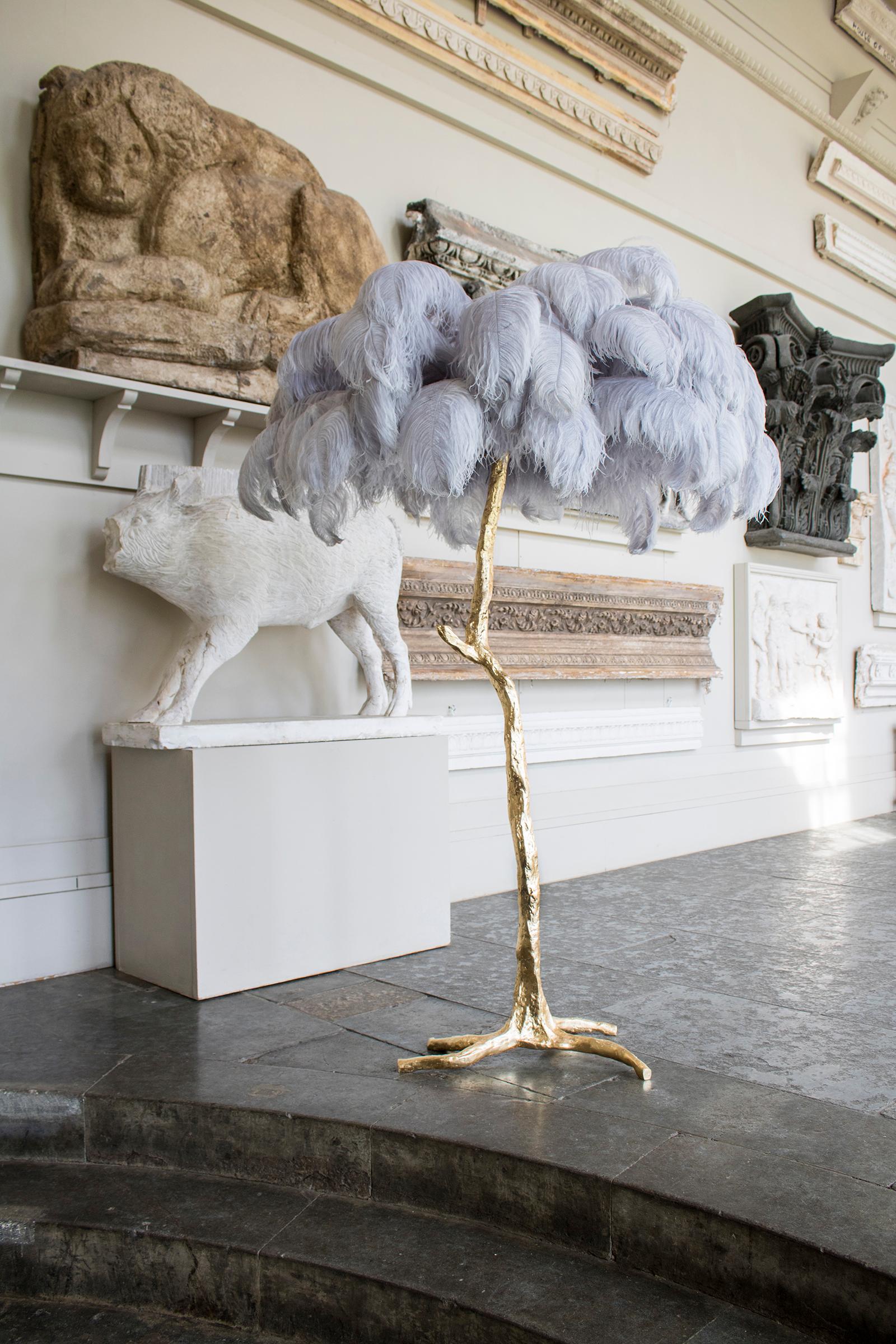 British Brass Feather Floor Lamp, Cloud For Sale