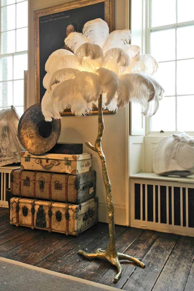 Brass Feather Floor Lamp, Natural For Sale at 1stDibs