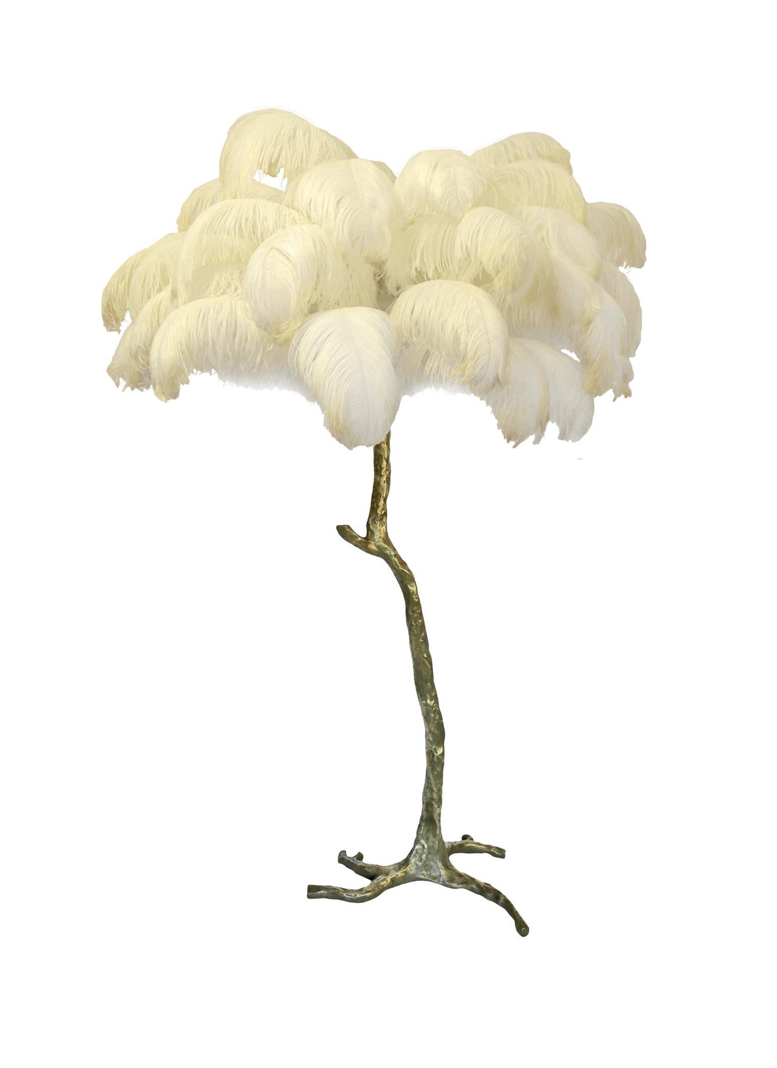 British Brass Feather Floor Lamp, Natural For Sale