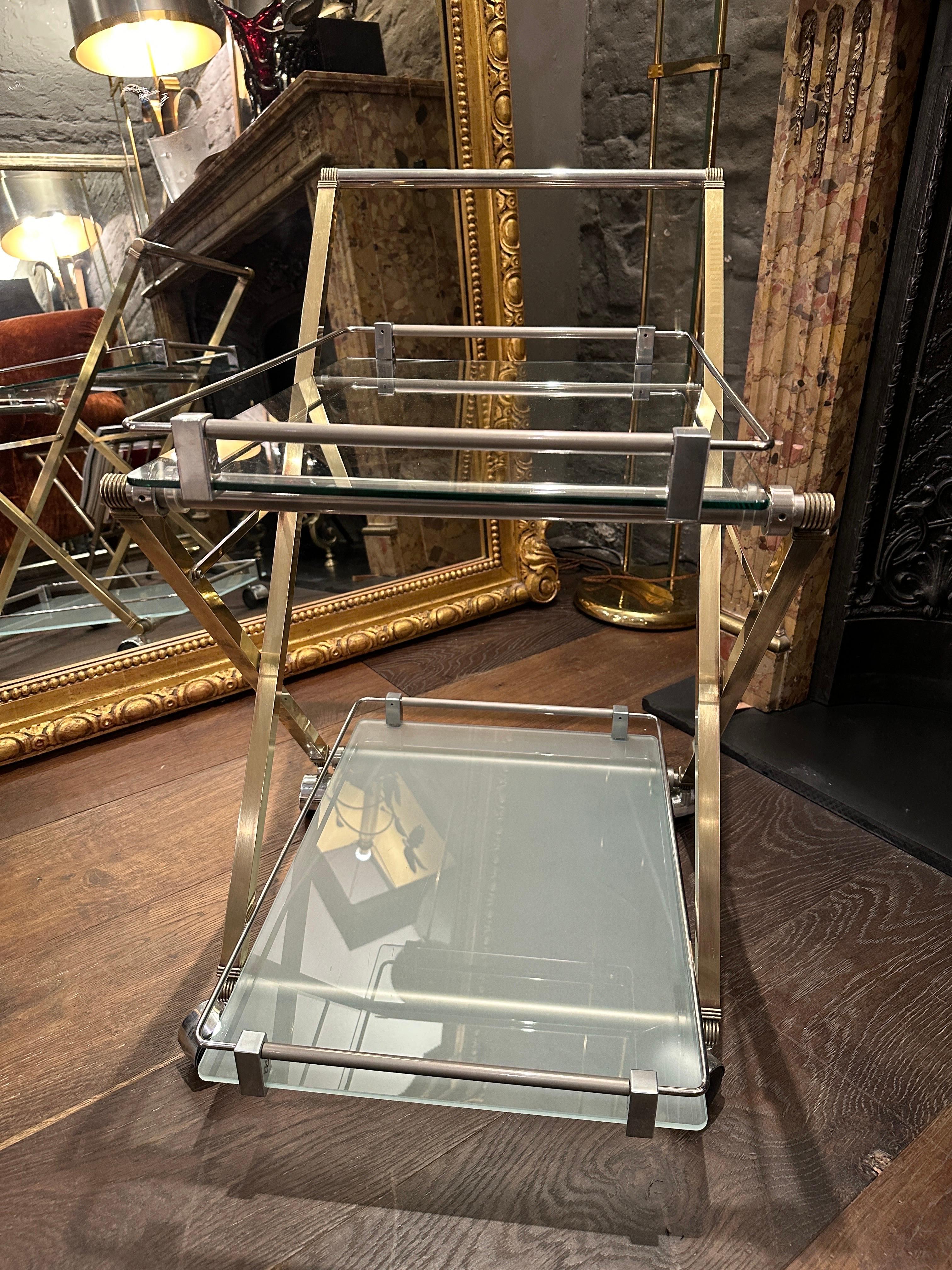 A Brass, Glass And Chrome Peter Ghyczy Bar Cart  For Sale 7