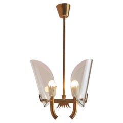 Brass, Glass and Painted Metal Pendant Light Attributed to Pietro Chiesa