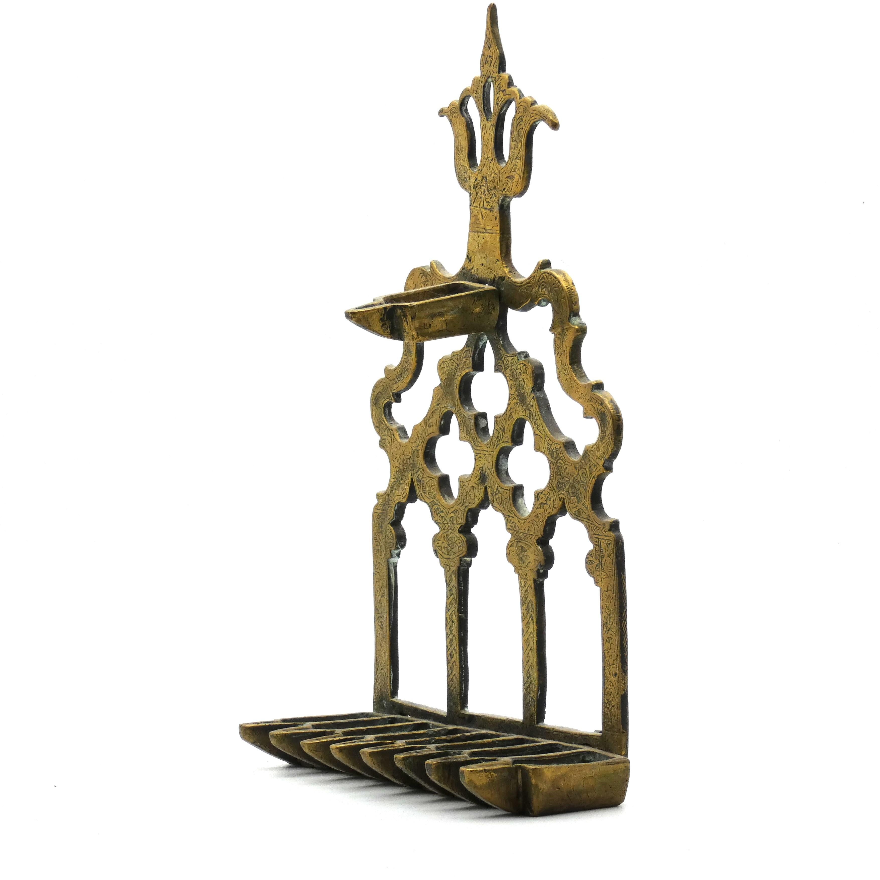 Baroque A Brass Hanukkah Lamp , Morocco 19th century For Sale