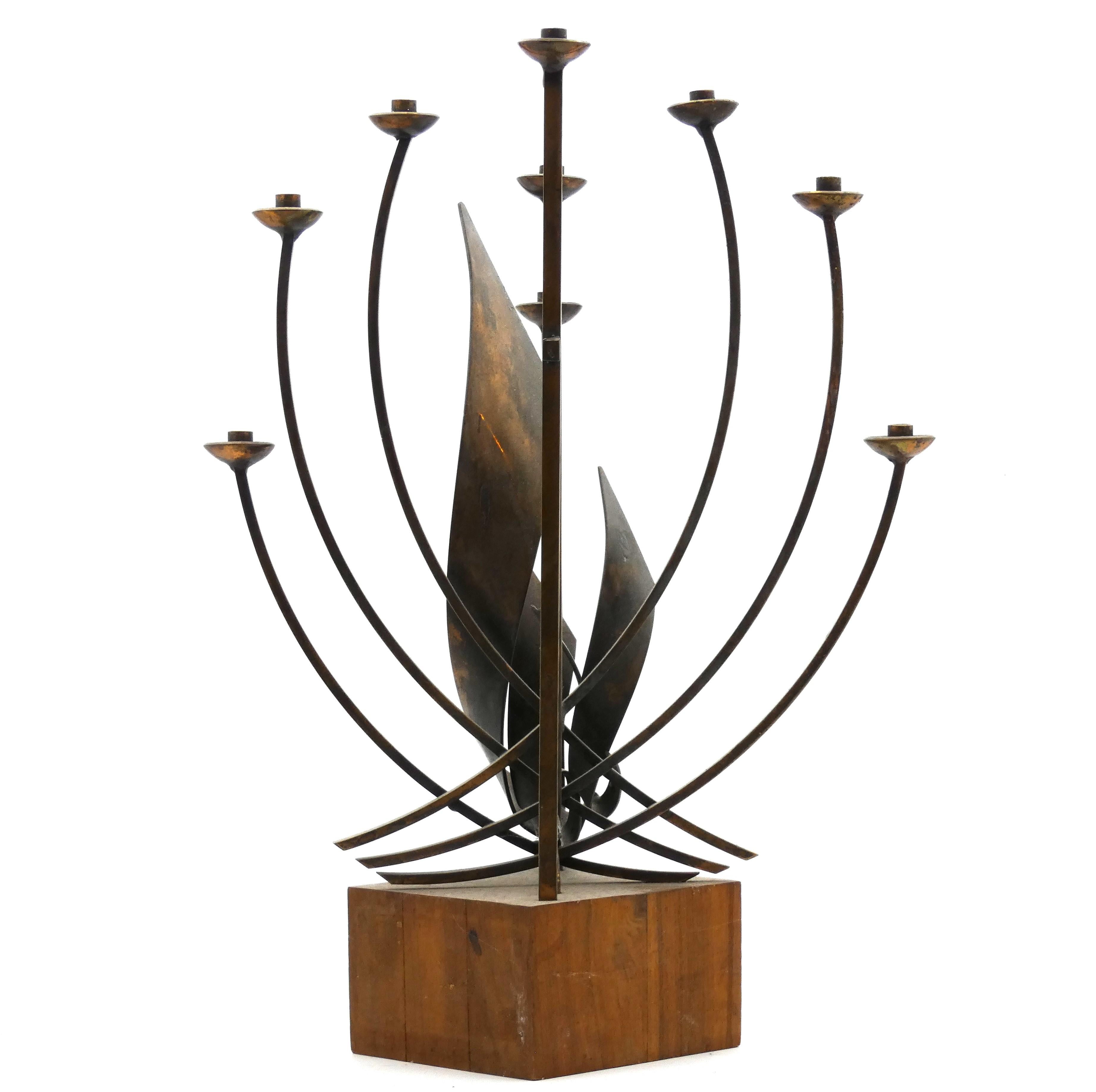 Modern A Brass Hanukkah Menorah by Maxwell Chayat For Sale