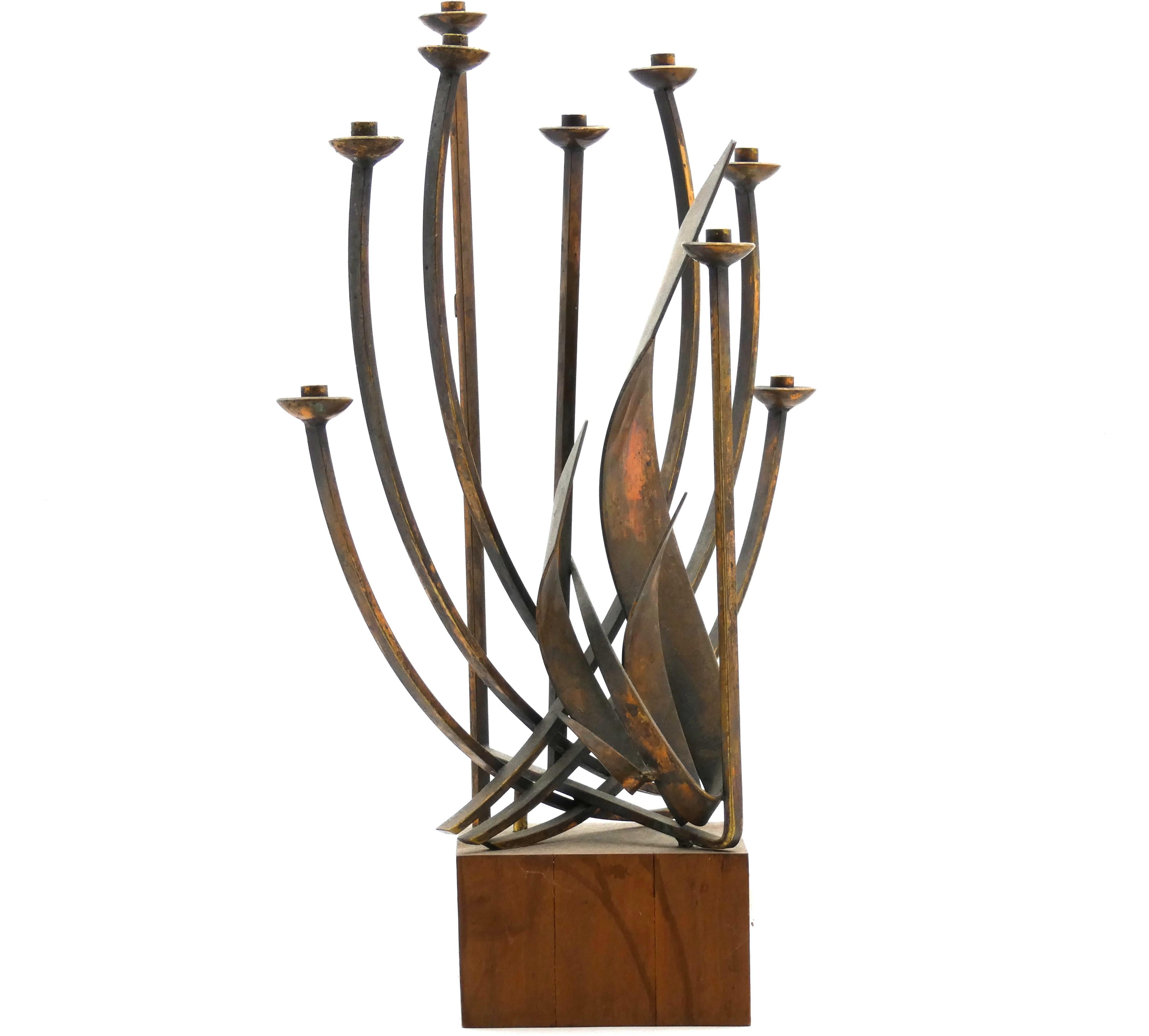 A Brass Hanukkah Menorah by Maxwell Chayat In Good Condition For Sale In New York, NY