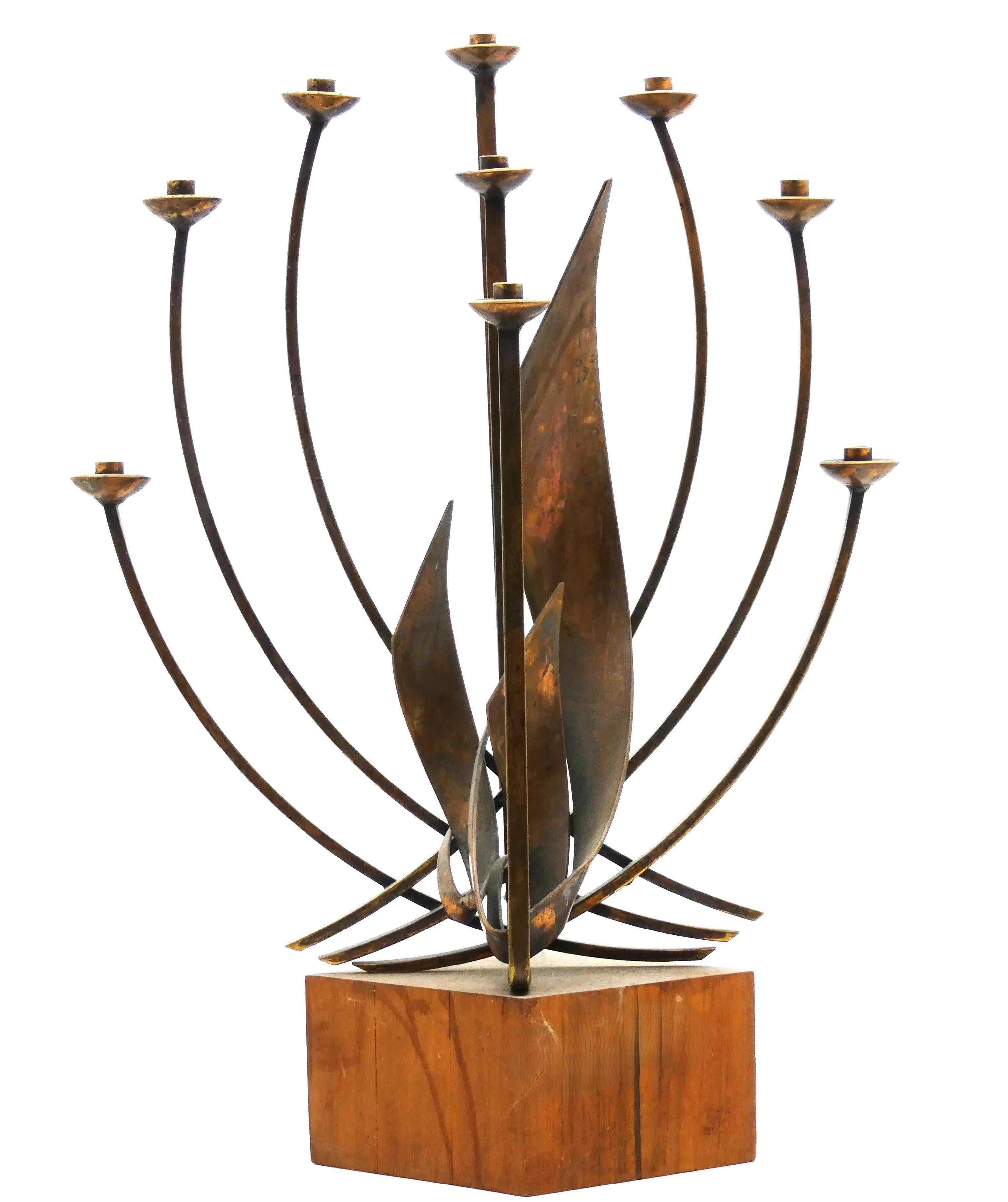 20th Century A Brass Hanukkah Menorah by Maxwell Chayat For Sale