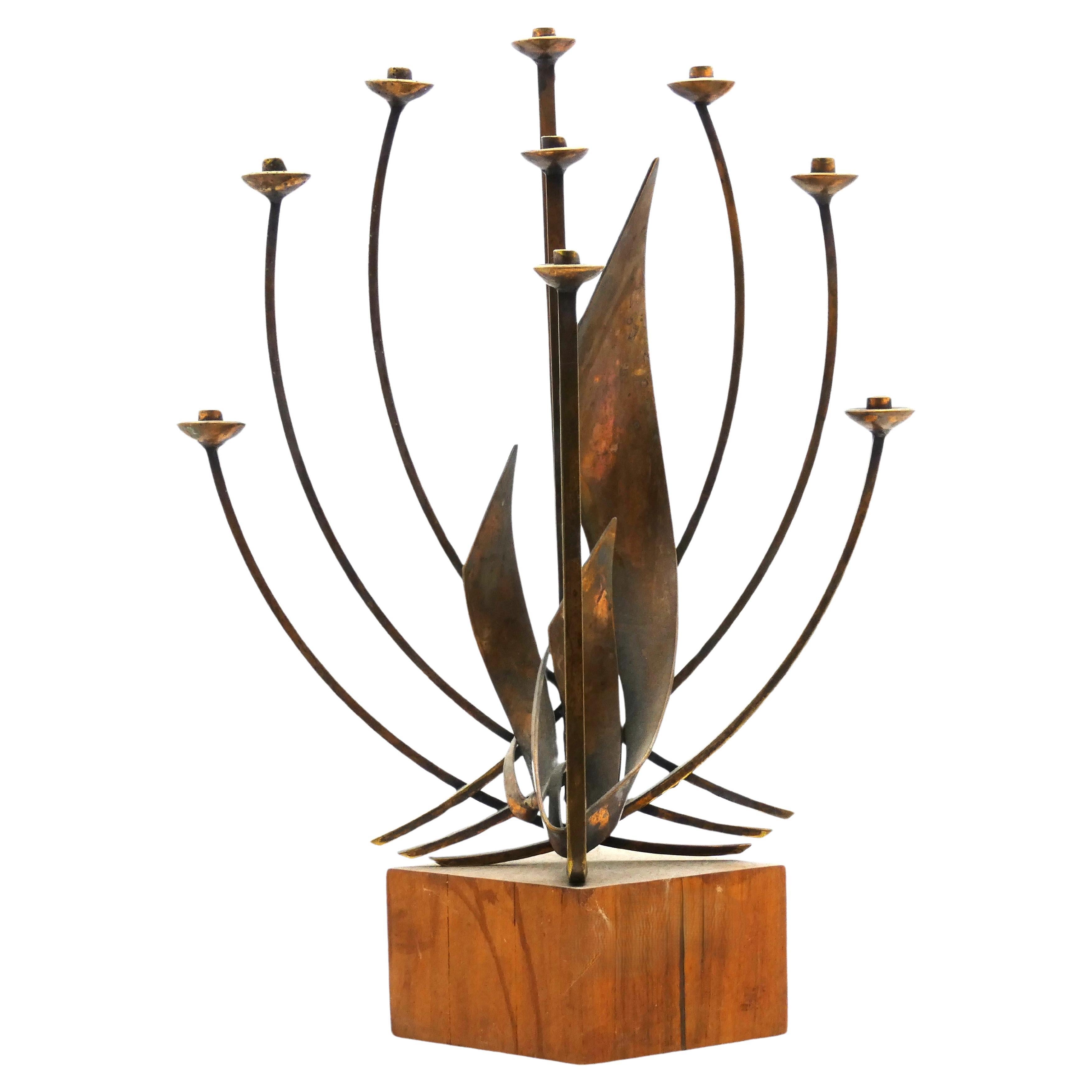 A Brass Hanukkah Menorah by Maxwell Chayat For Sale