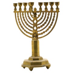 Antique A German Brass Hanukkah Menorah early 20th century