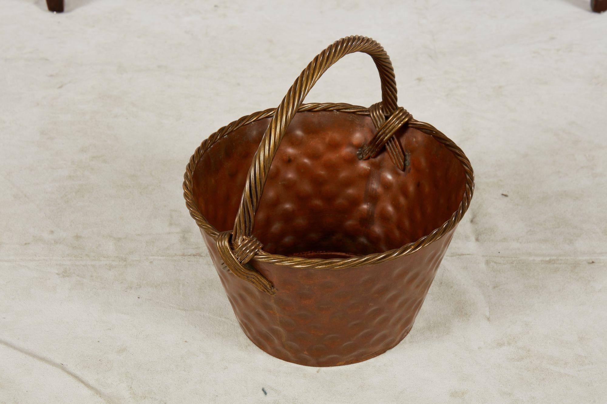 A Brass Loop-Handled Dimpled Basket For Sale 3