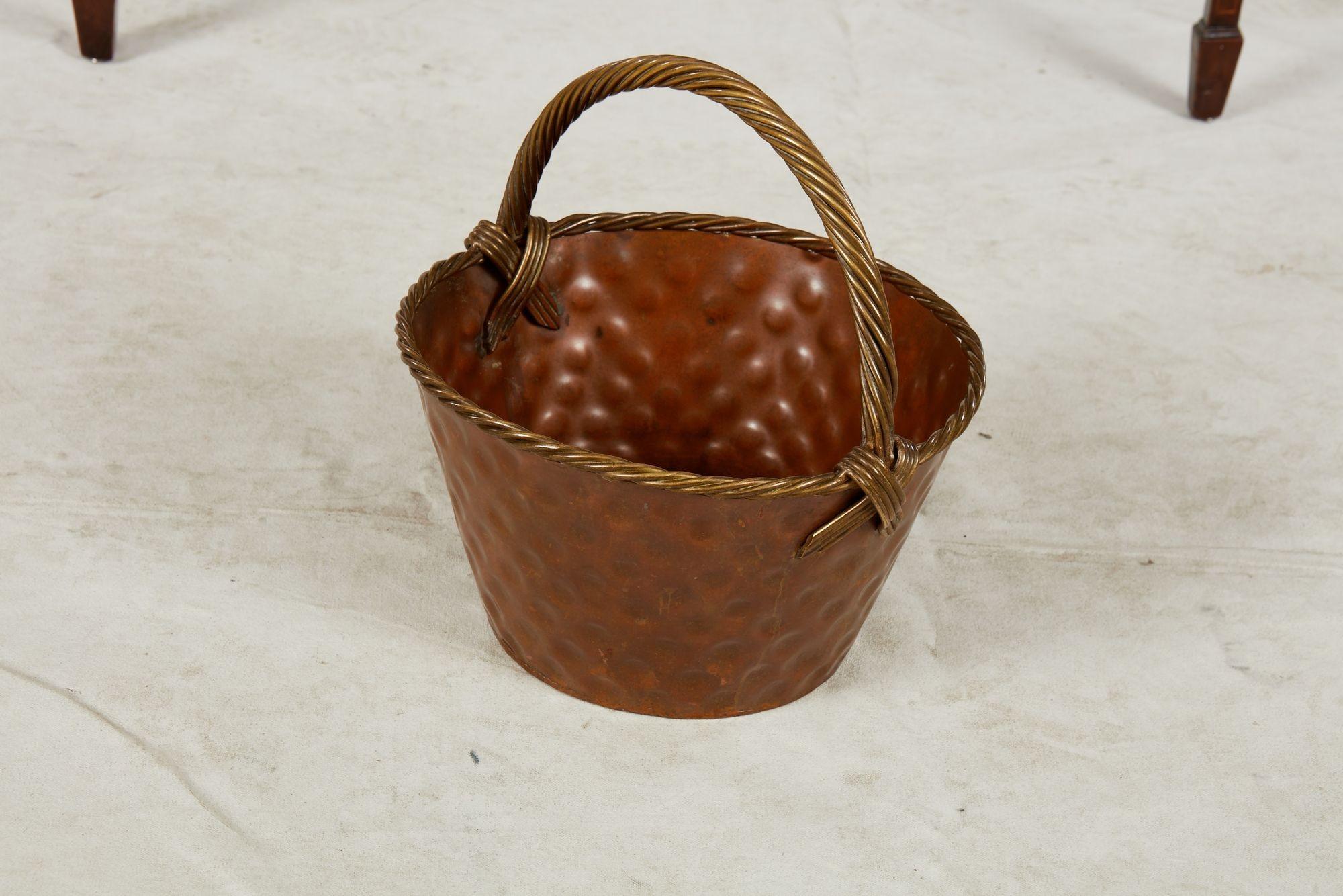 A Brass Loop-Handled Dimpled Basket For Sale 4