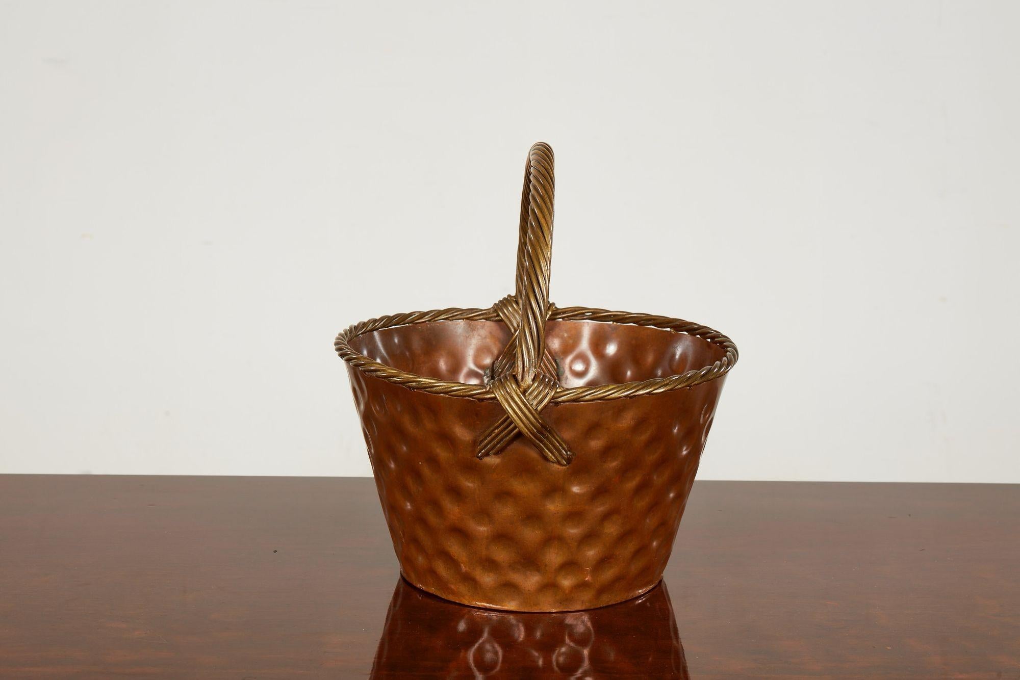 Woven A Brass Loop-Handled Dimpled Basket For Sale
