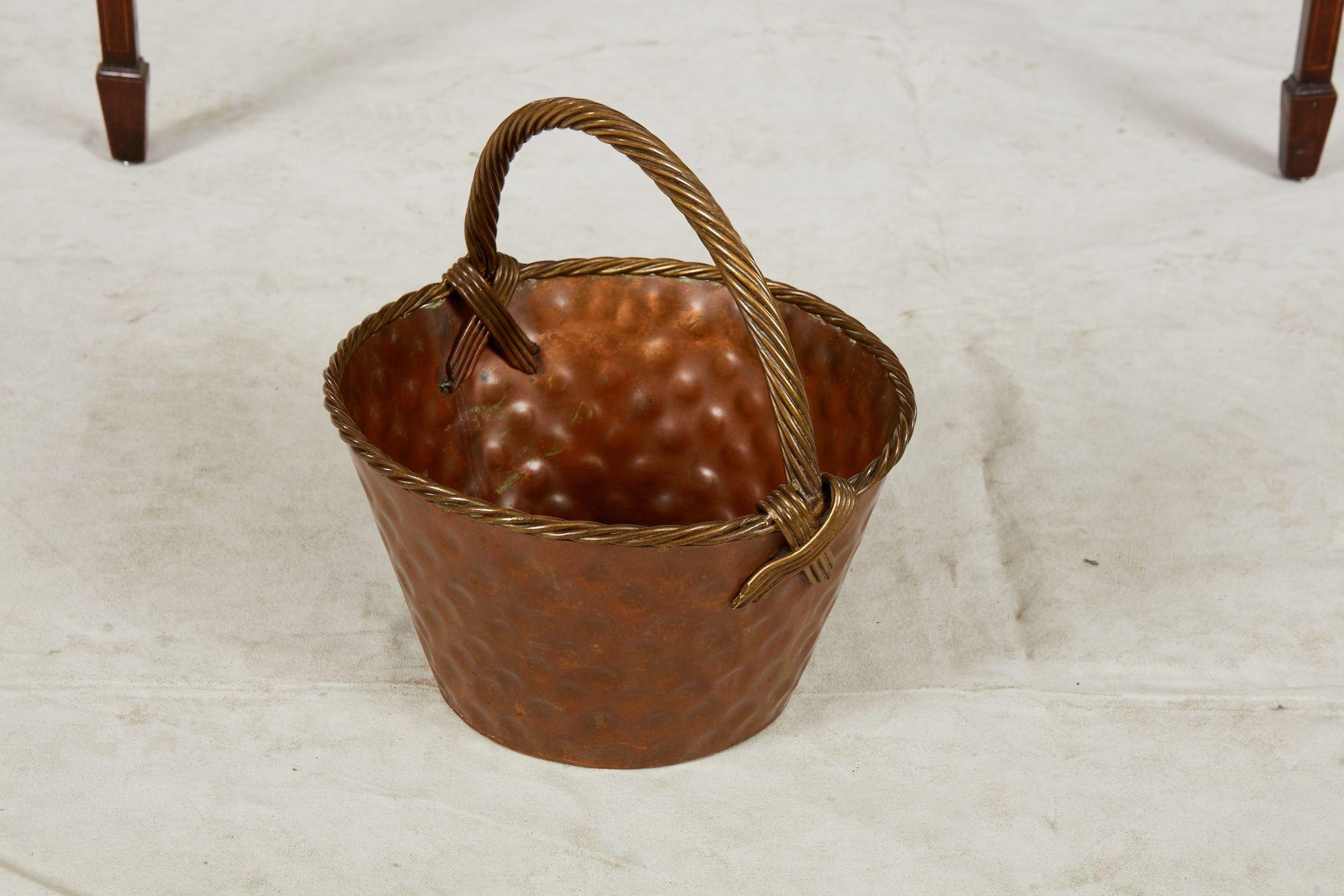 Mid-20th Century A Brass Loop-Handled Dimpled Basket For Sale