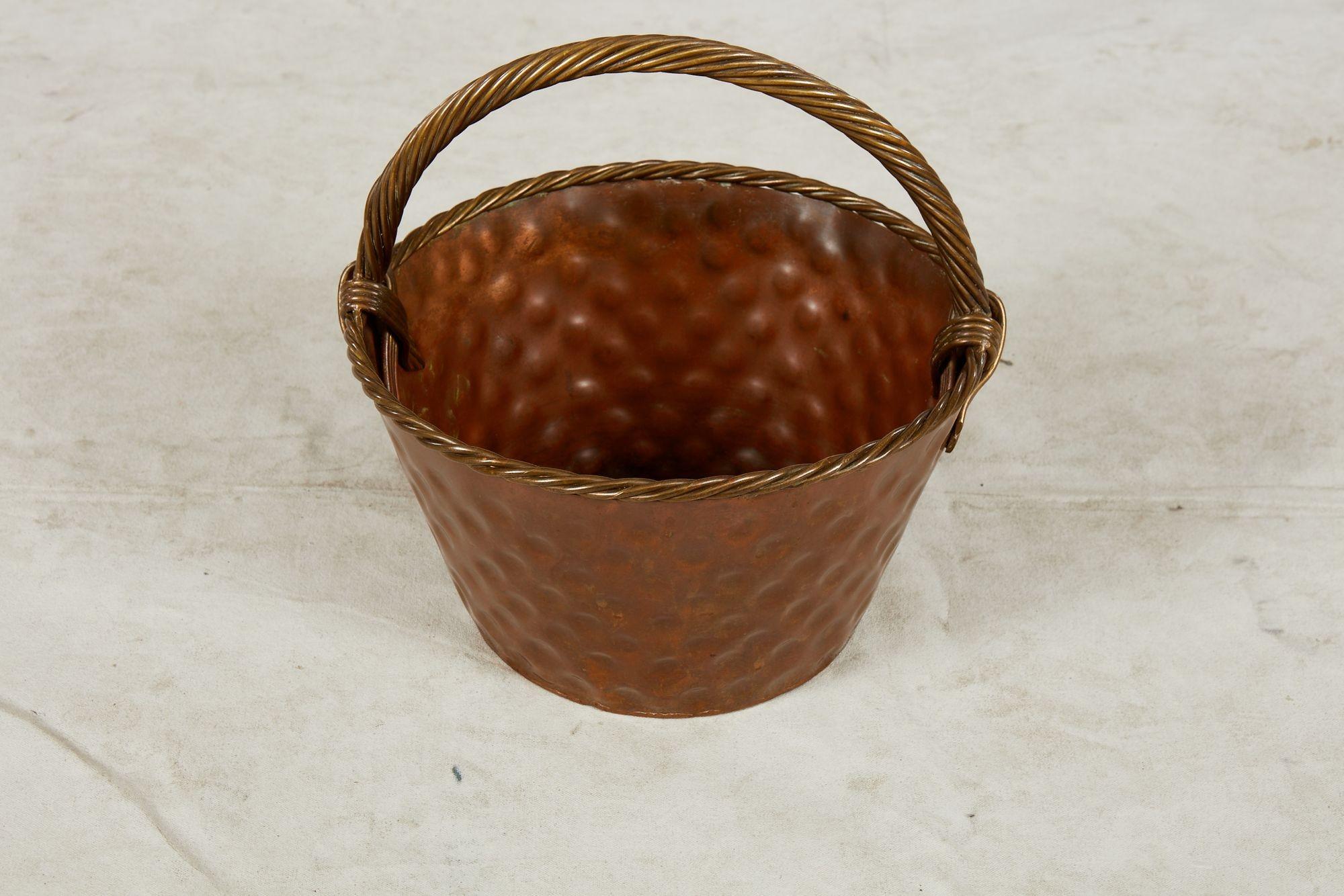 A Brass Loop-Handled Dimpled Basket For Sale 1