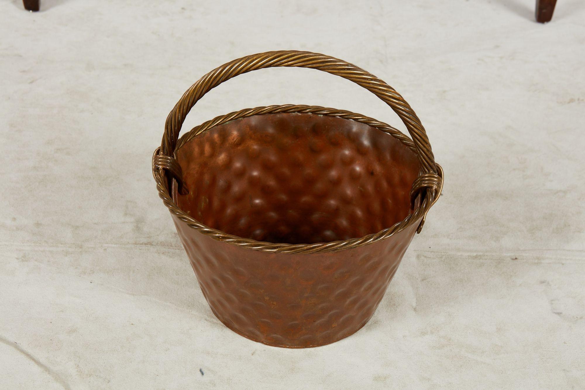 A Brass Loop-Handled Dimpled Basket For Sale 2