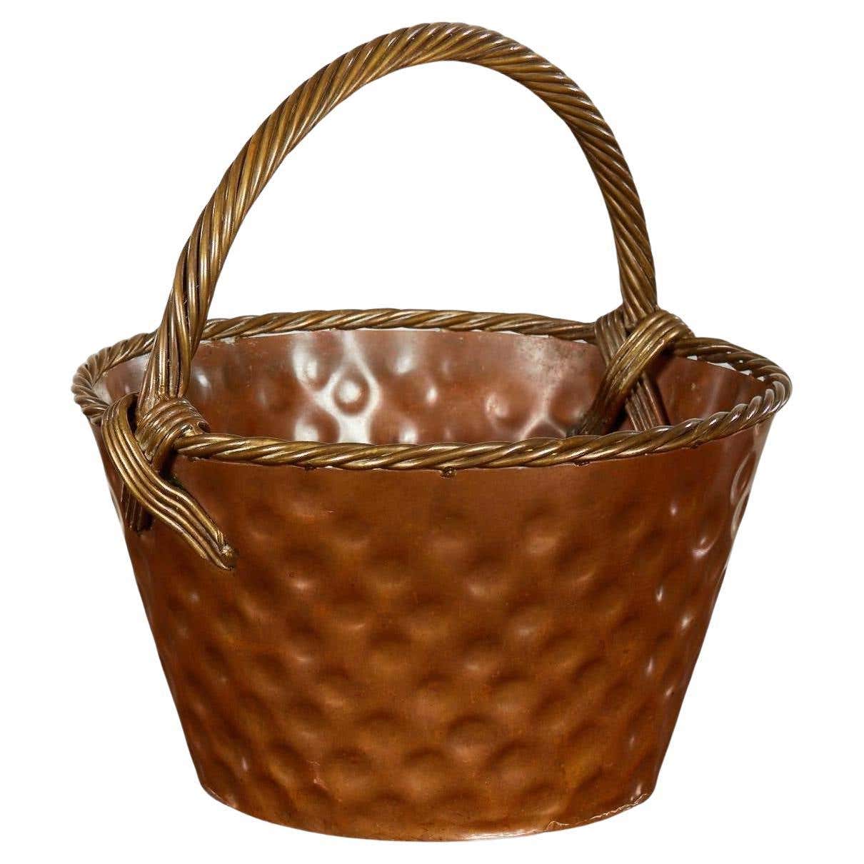 A Brass Loop-Handled Dimpled Basket For Sale at 1stDibs