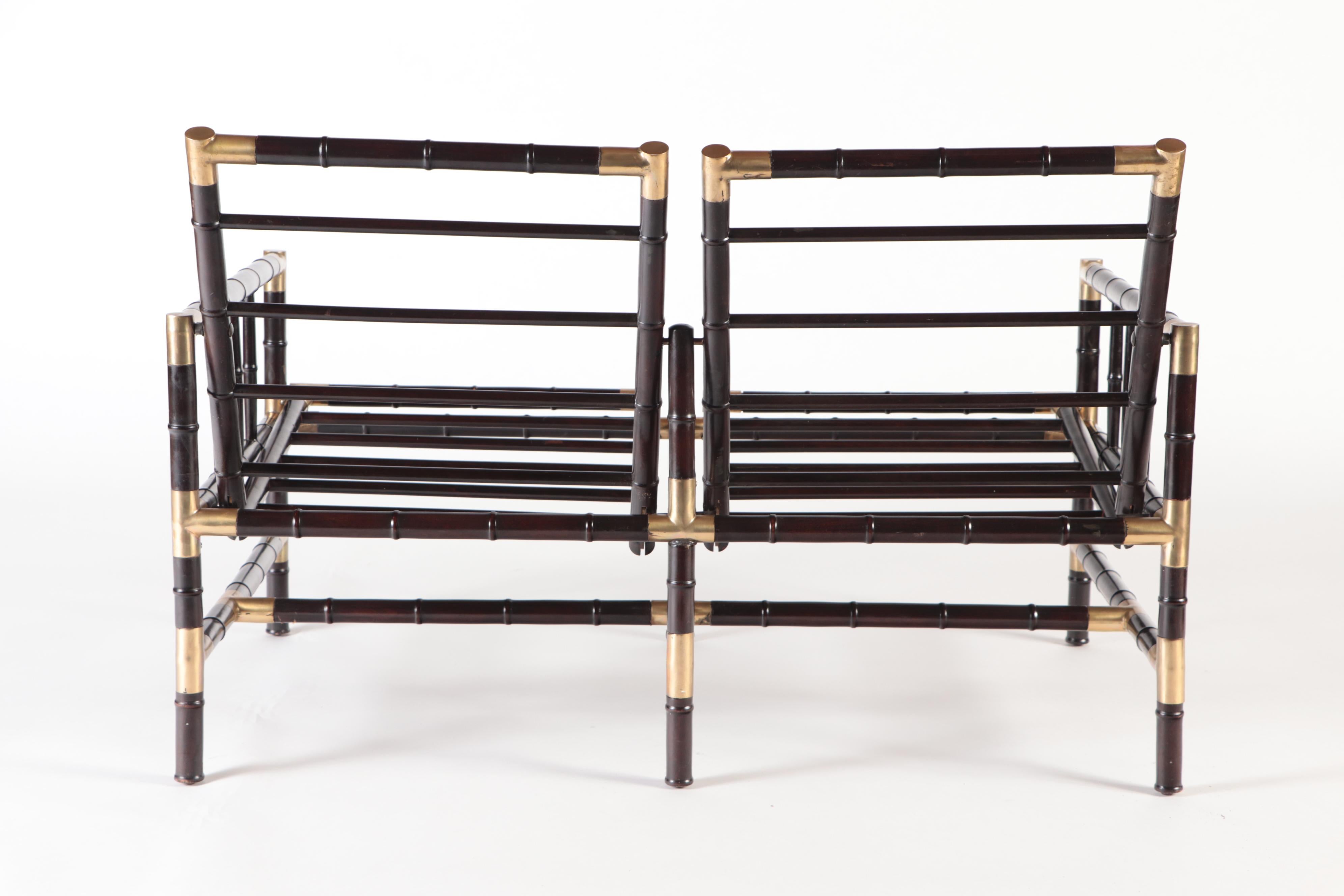 American Brass Mounted Faux Bamboo Adjustable Settee, Circa 1950. For Sale