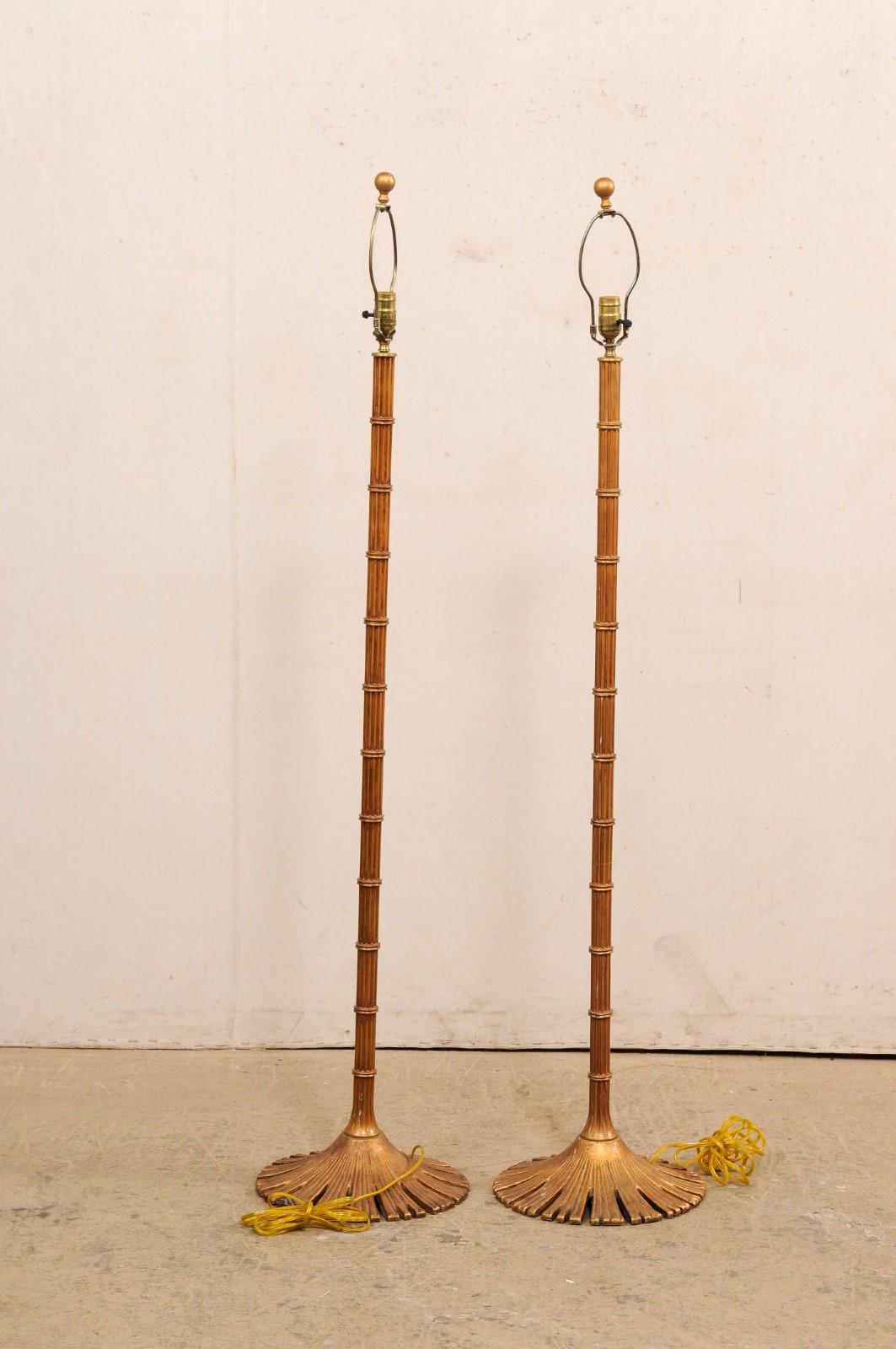 A Brass Pair of Chapman Bamboo Style Floor Lamps, Rewired for US For Sale 5