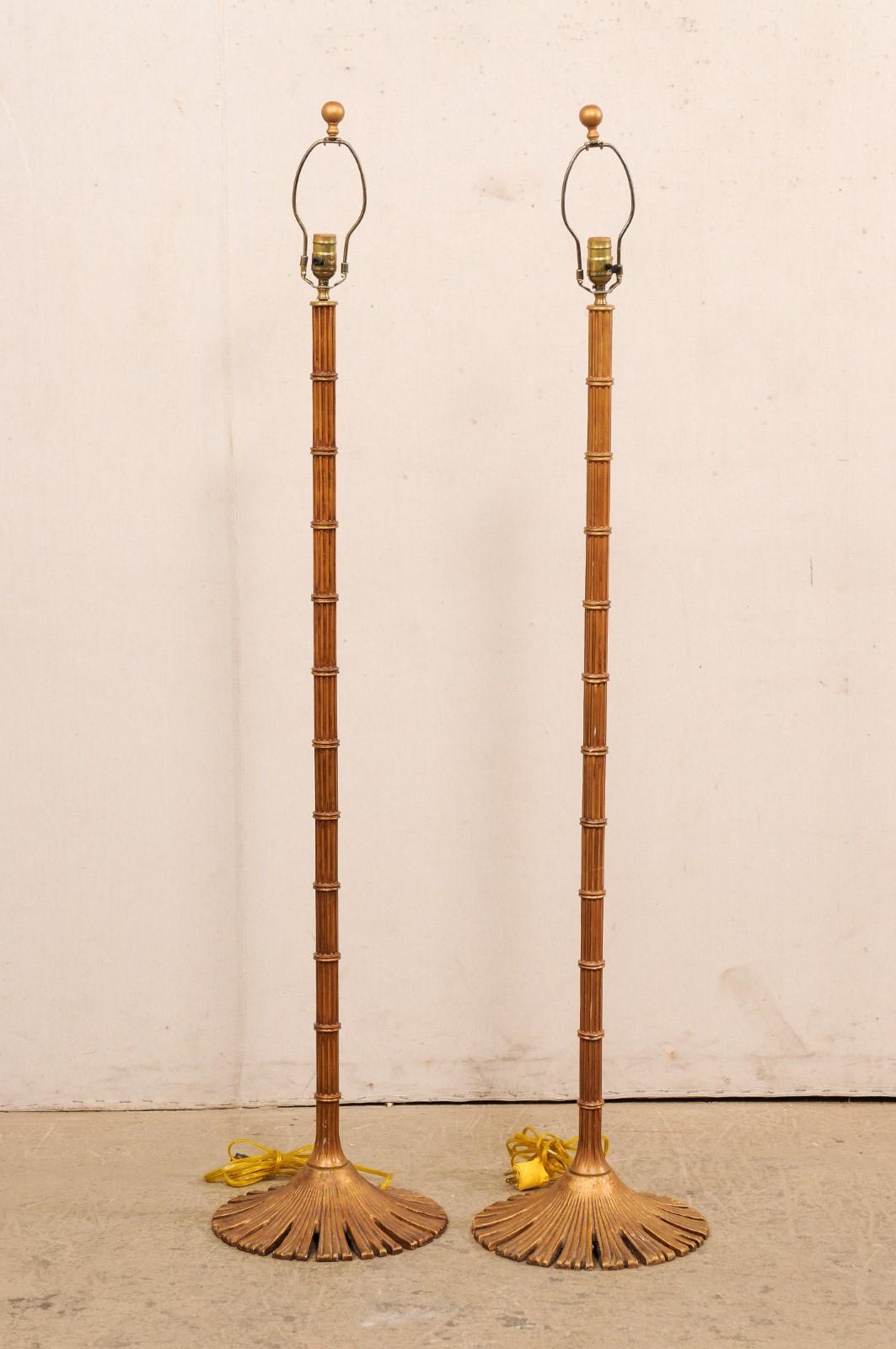 American A Brass Pair of Chapman Bamboo Style Floor Lamps, Rewired for US For Sale