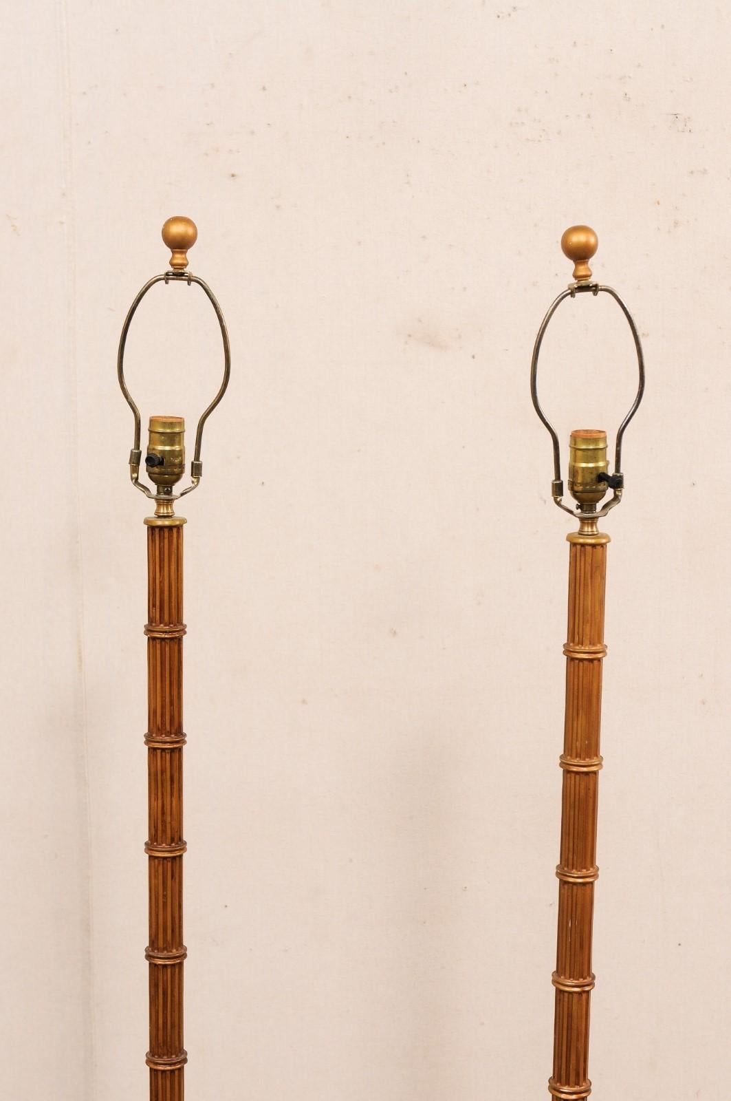 A Brass Pair of Chapman Bamboo Style Floor Lamps, Rewired for US In Good Condition For Sale In Atlanta, GA