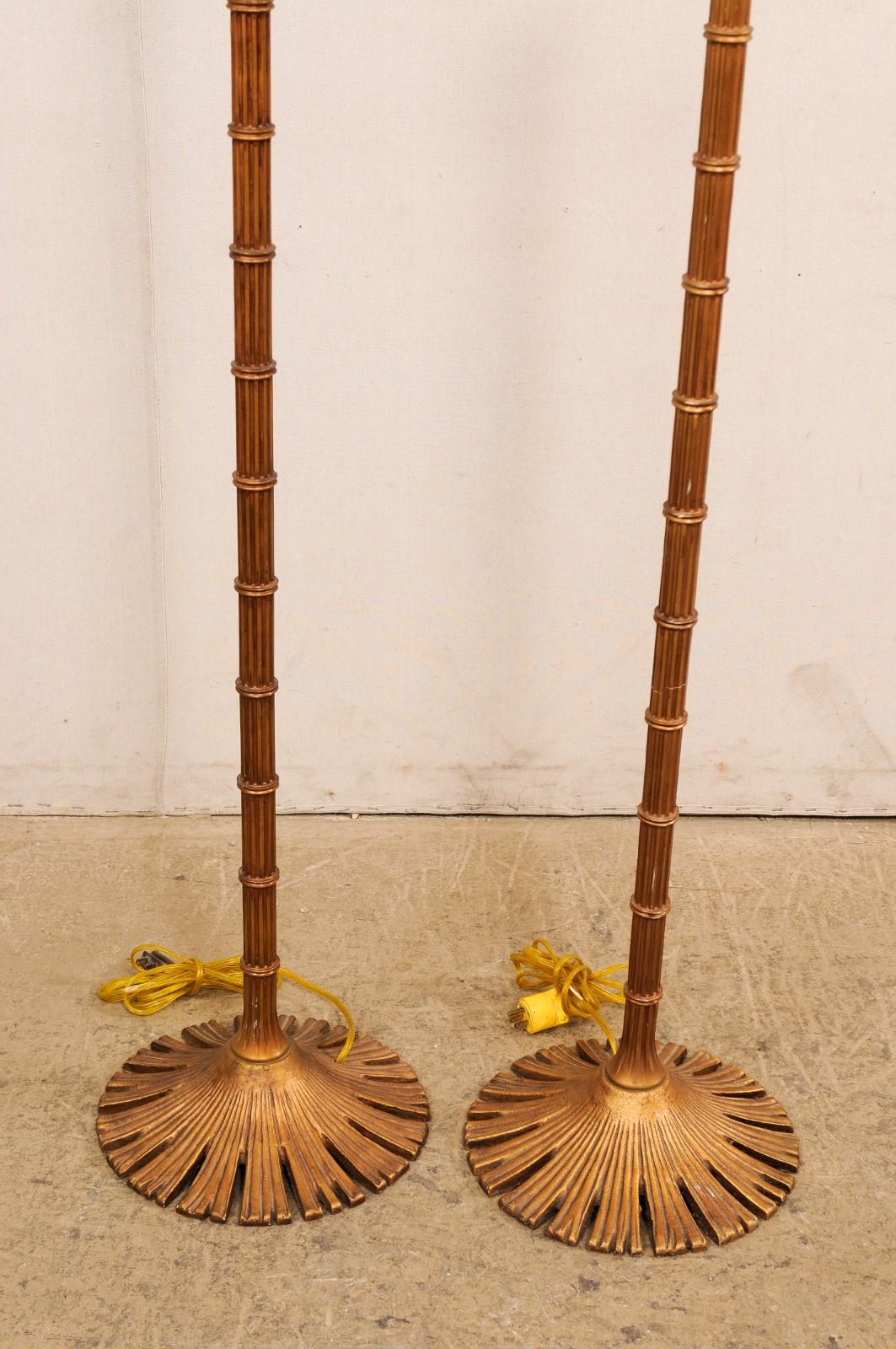 20th Century A Brass Pair of Chapman Bamboo Style Floor Lamps, Rewired for US For Sale