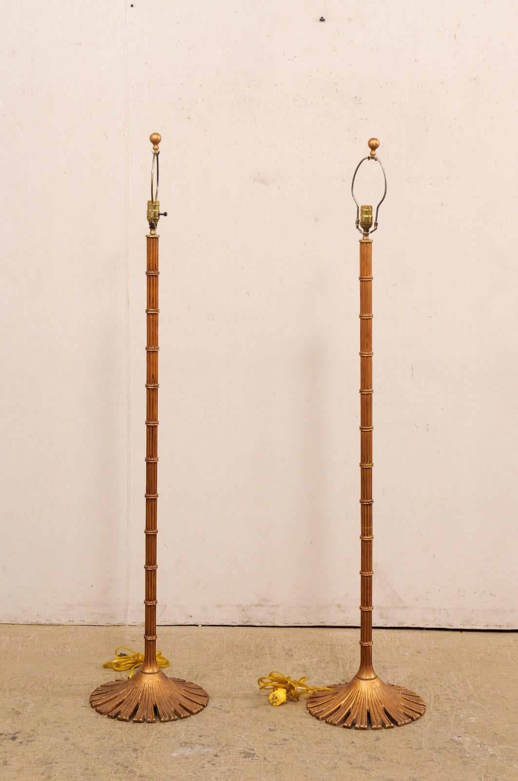 A Brass Pair of Chapman Bamboo Style Floor Lamps, Rewired for US For Sale 2