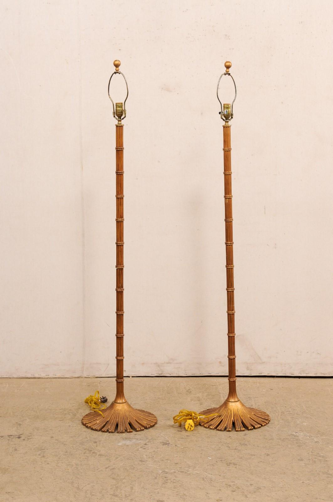 A Brass Pair of Chapman Bamboo Style Floor Lamps, Rewired for US For Sale 3