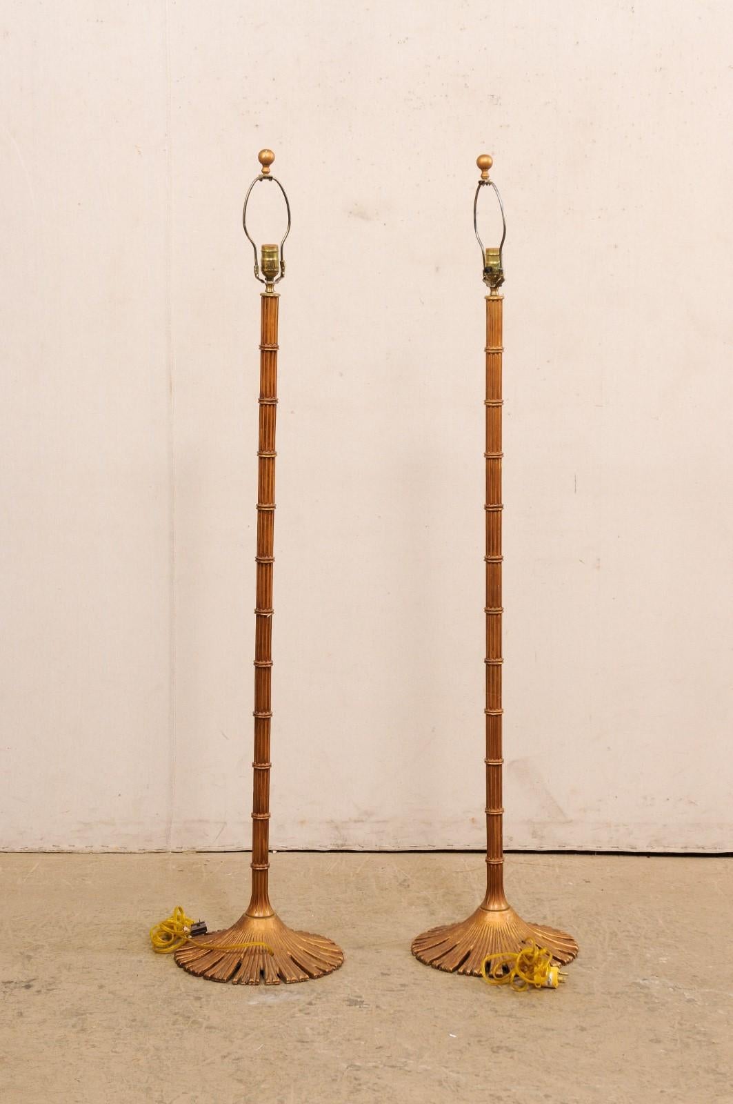 A Brass Pair of Chapman Bamboo Style Floor Lamps, Rewired for US For Sale 4