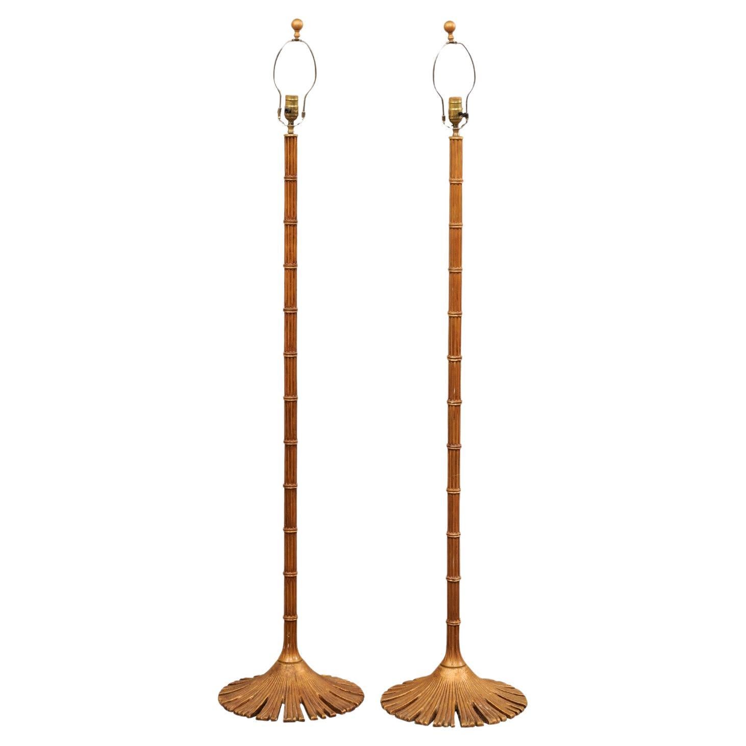A Brass Pair of Chapman Bamboo Style Floor Lamps, Rewired for US For Sale