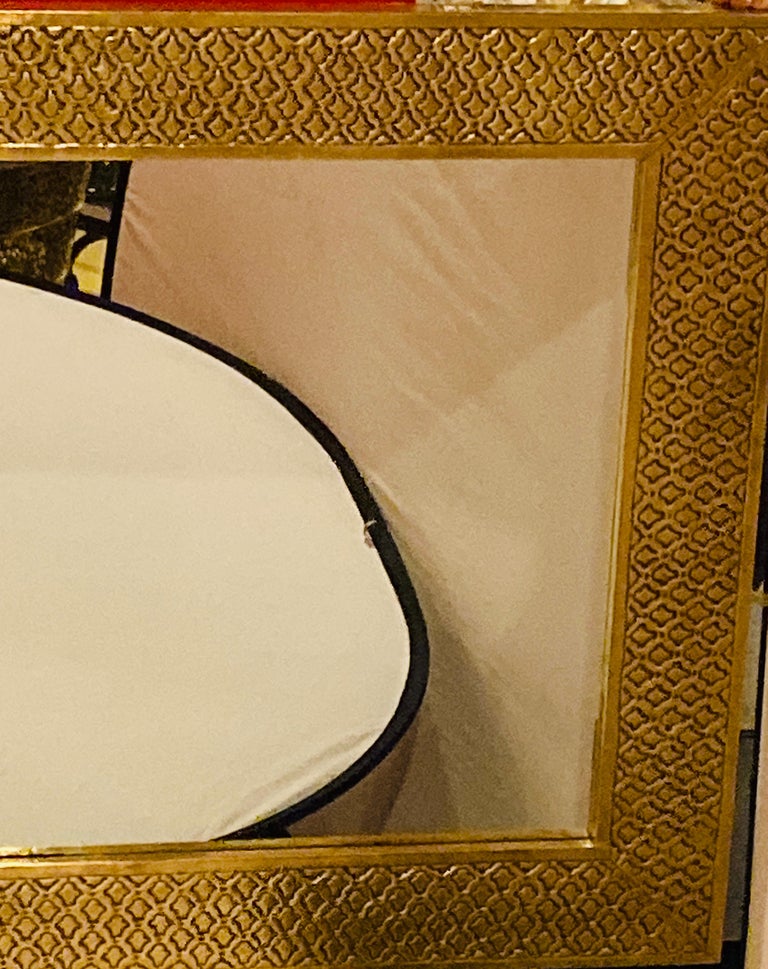 Modern Brass Floor or Console Mirror Hand Hammered Diamond Riveted