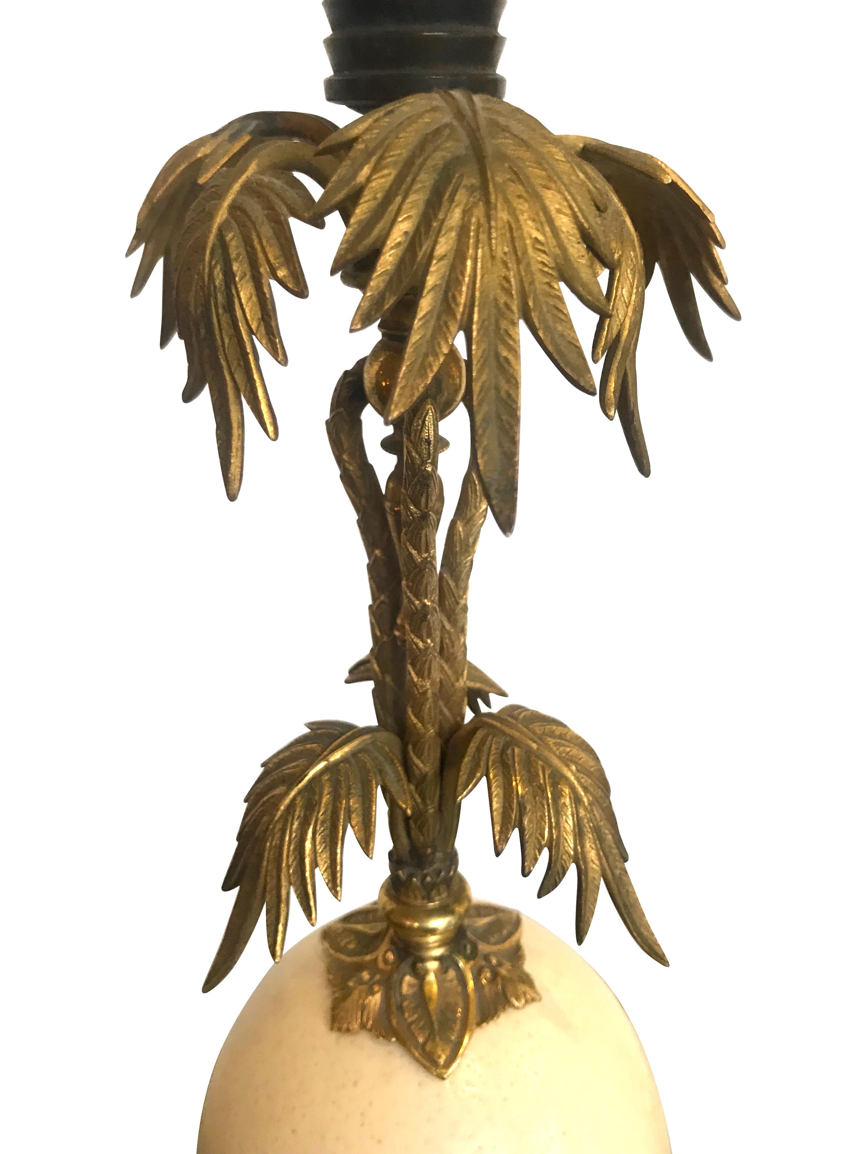 Early 20th Century Brass Palm Tree Table Lamp with Real Ostrich Egg Centre