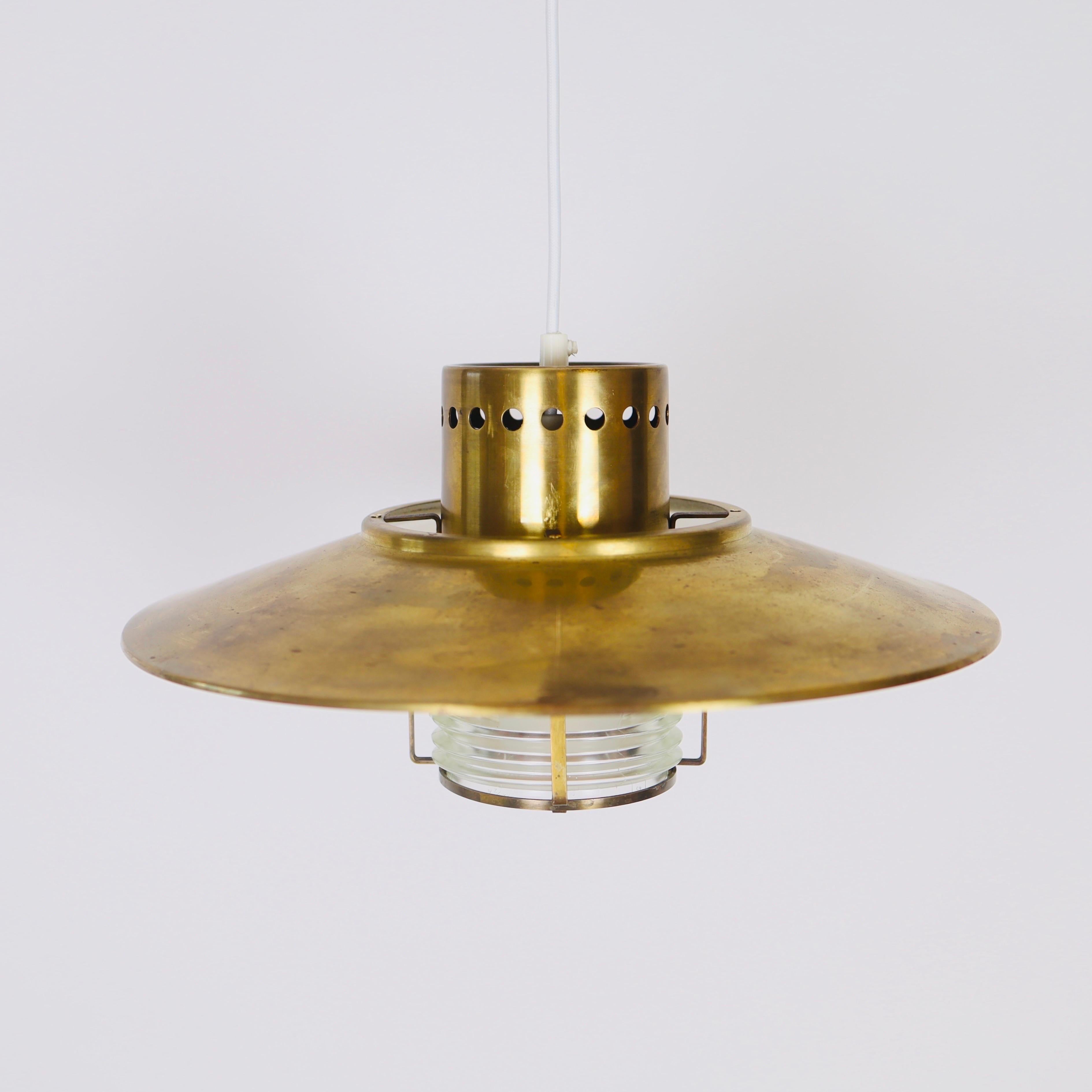 A brass pendant light by Svend Aage Holm Sorensen, 1960s, Denmark For Sale 1