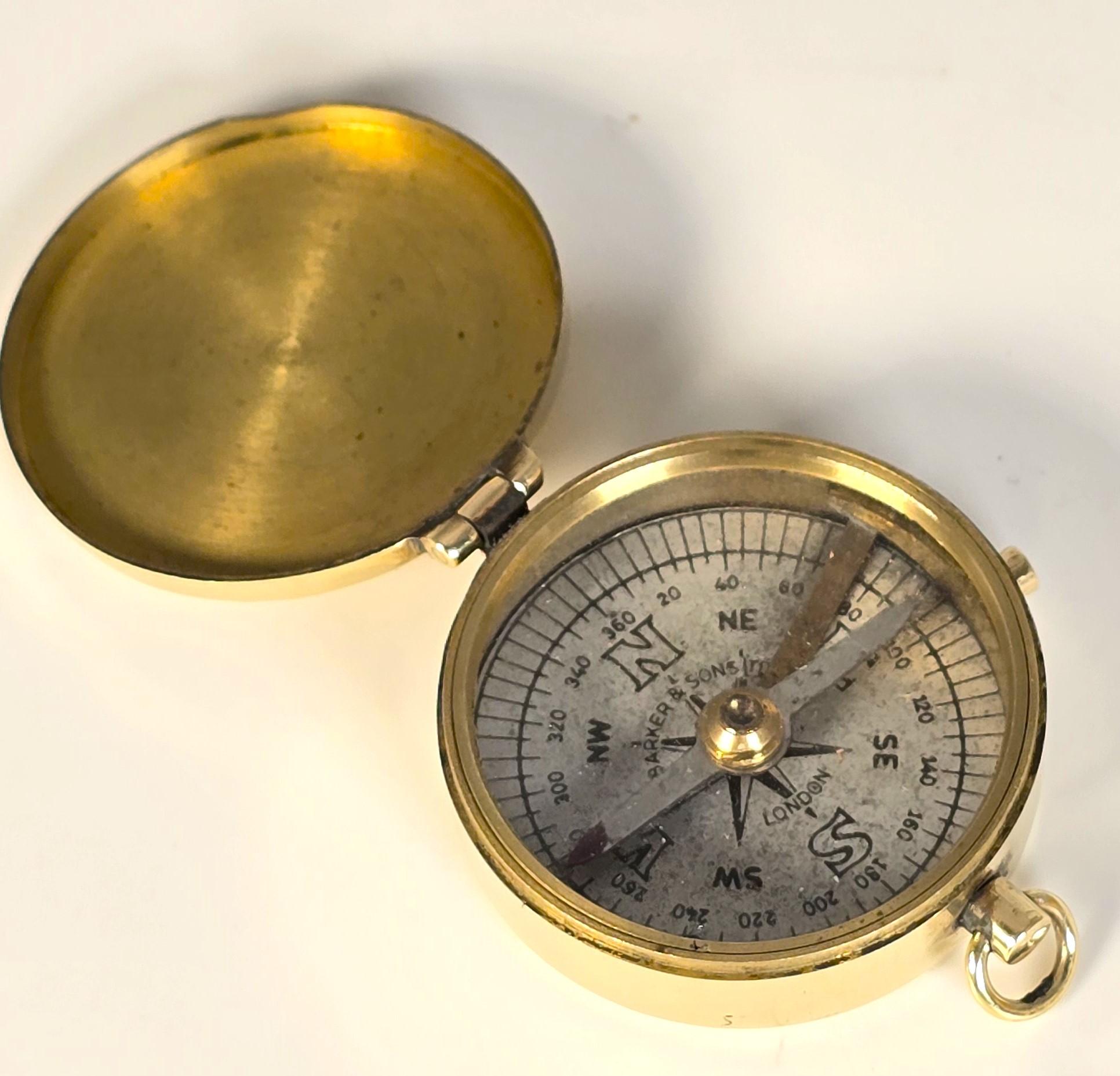 Victorian A brass pocket compass by Barker and Sons of London, English circa 1890