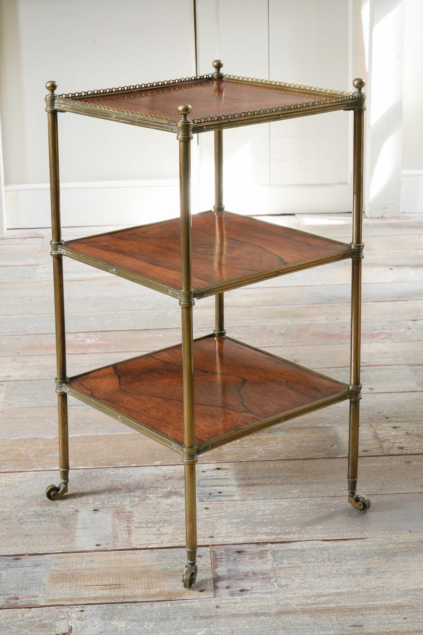 A Brass & Rosewood Three Tier Eatgere For Sale 3