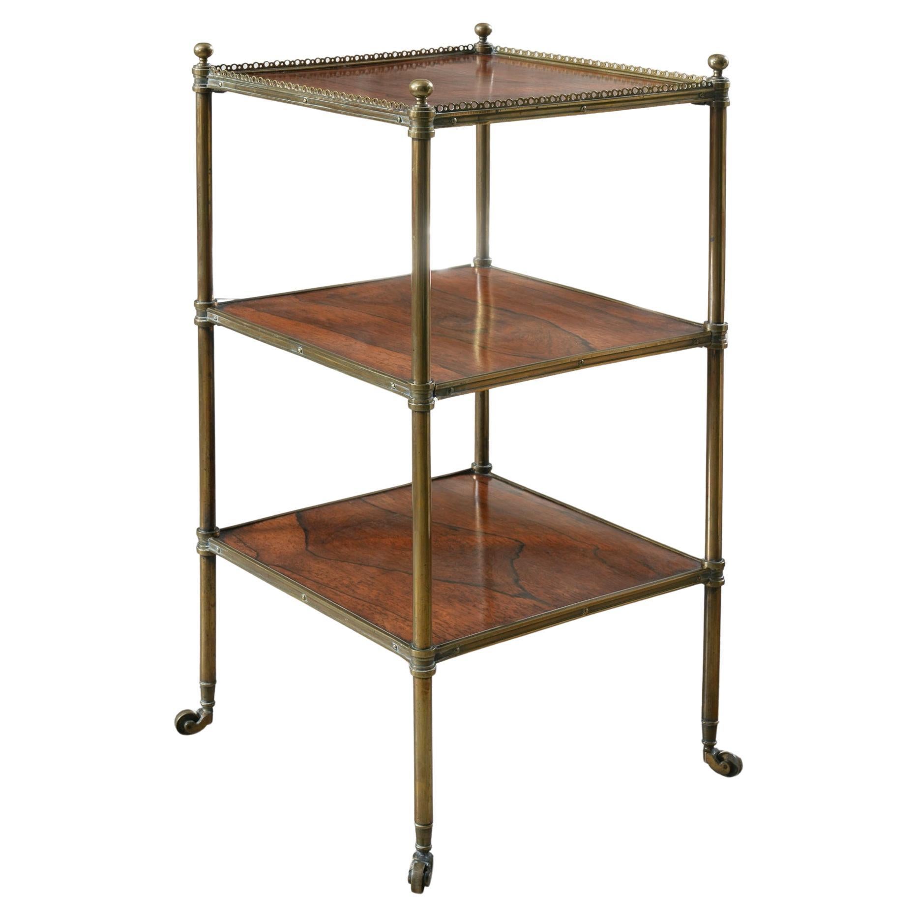 A Brass & Rosewood Three Tier Eatgere For Sale