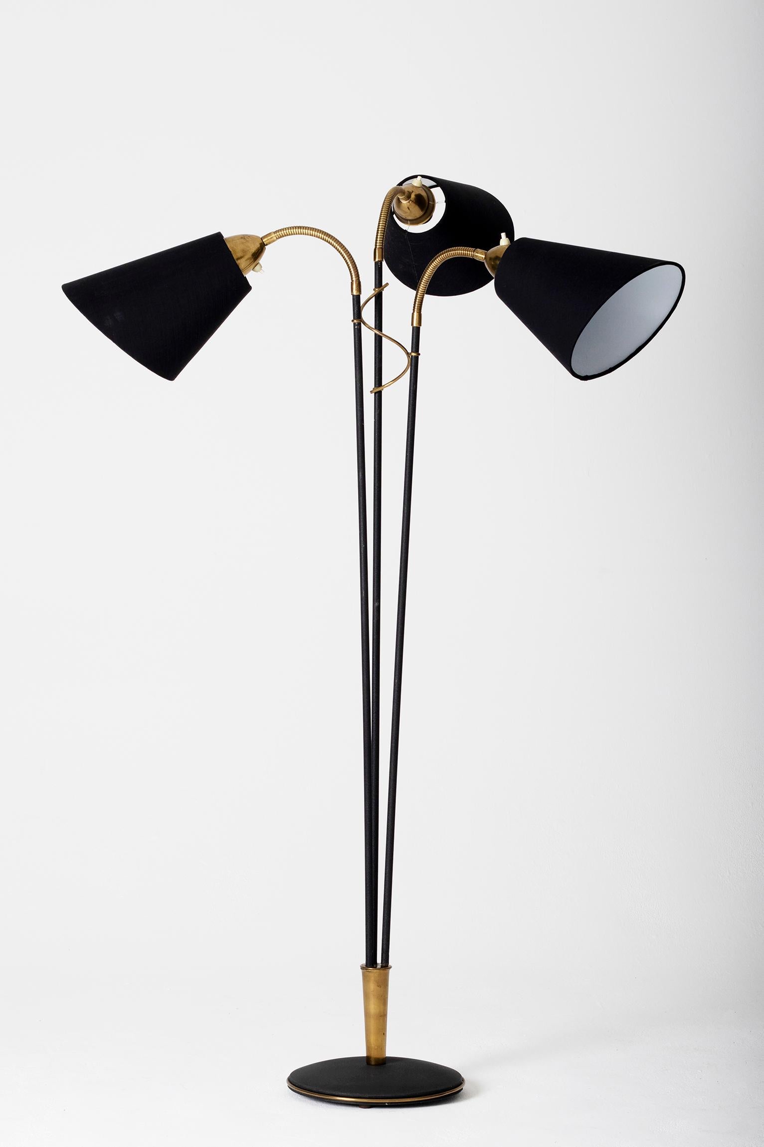 Mid-Century Modern Brass Scandinavian Modern 3-Light Floor Lamp
