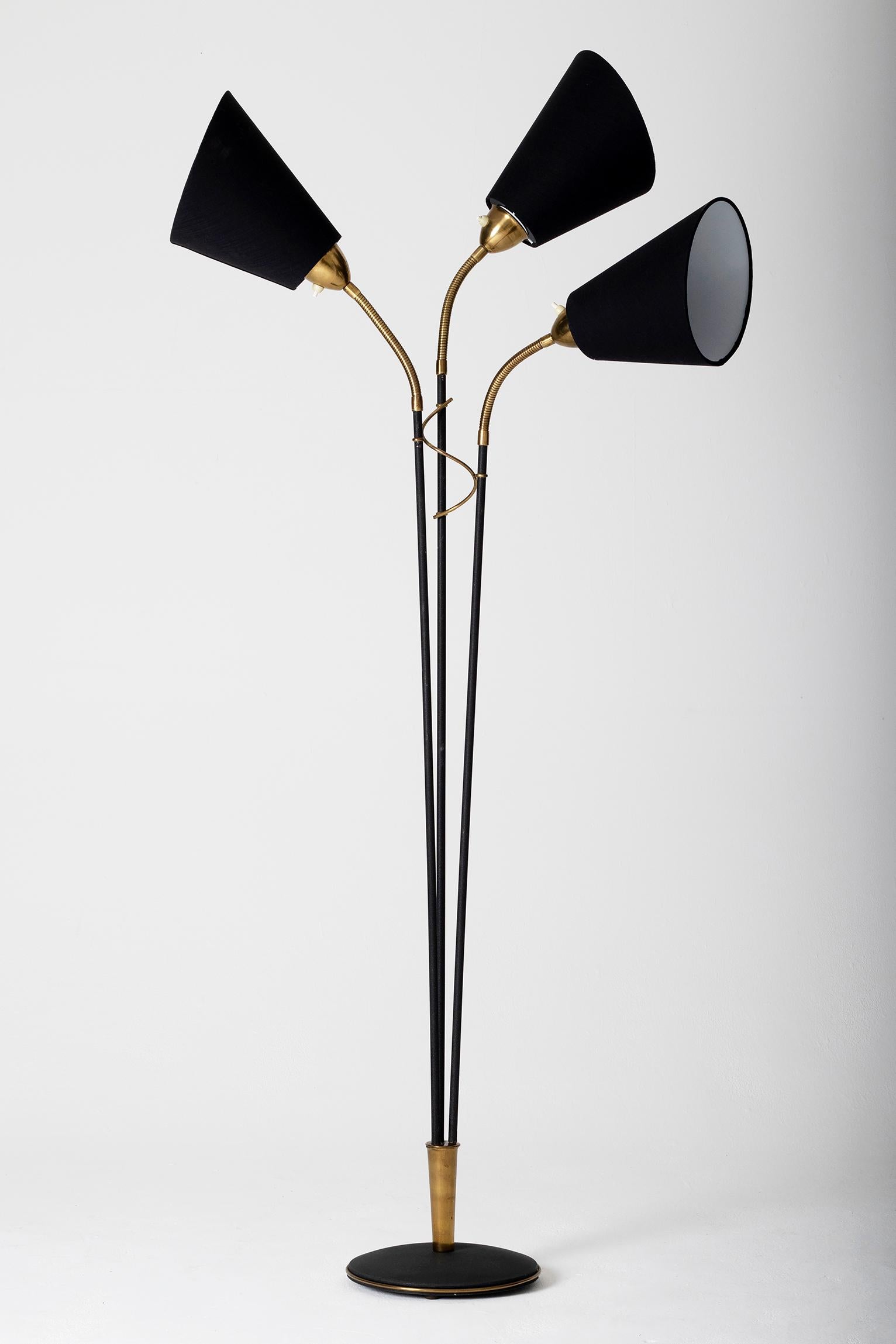 Swedish Brass Scandinavian Modern 3-Light Floor Lamp