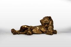 A Brass Sculpture of Lioness with Lion Cubs